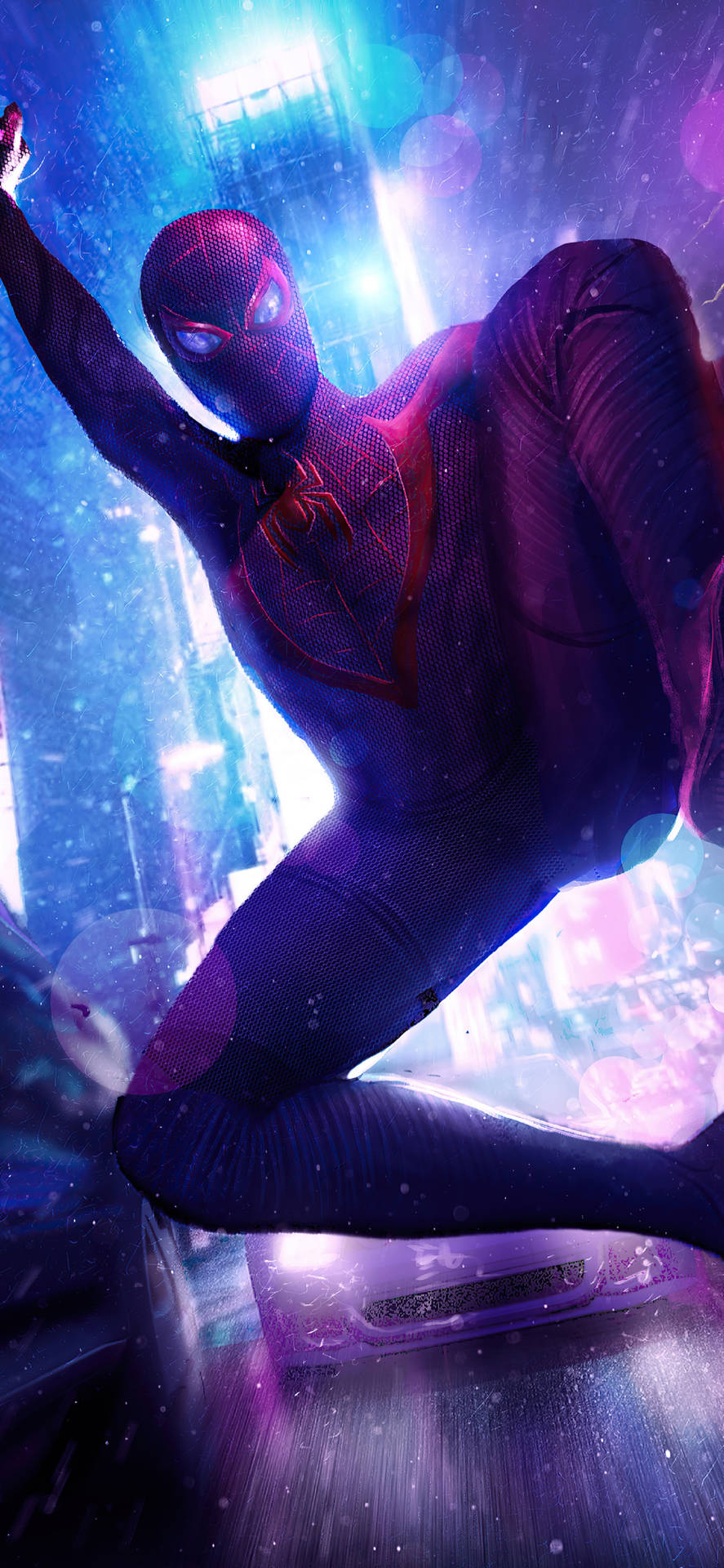 4k Neon Iphone Spiderman In City Background