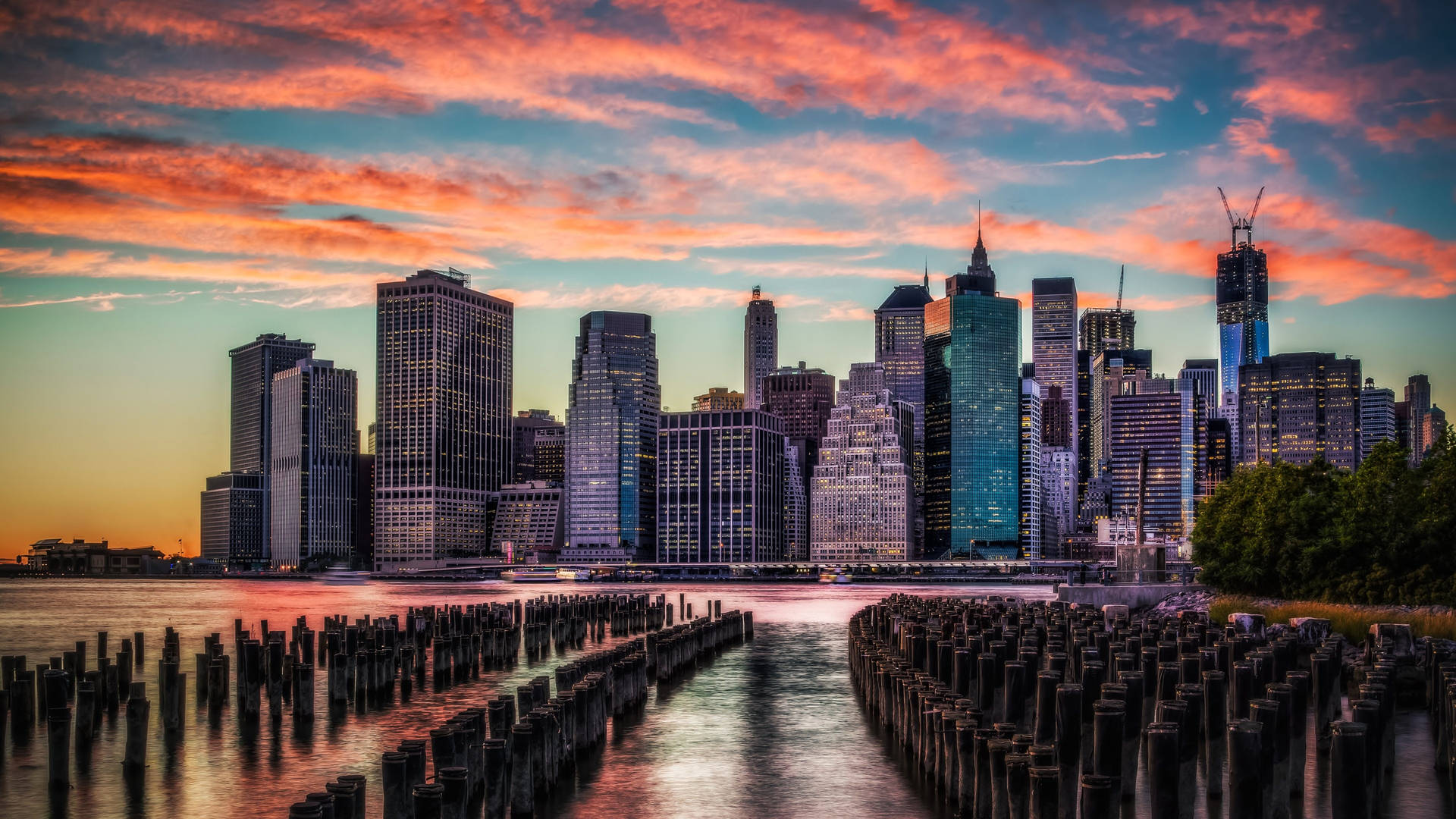 Pink Clouds Over 4k New York City Wallpaper