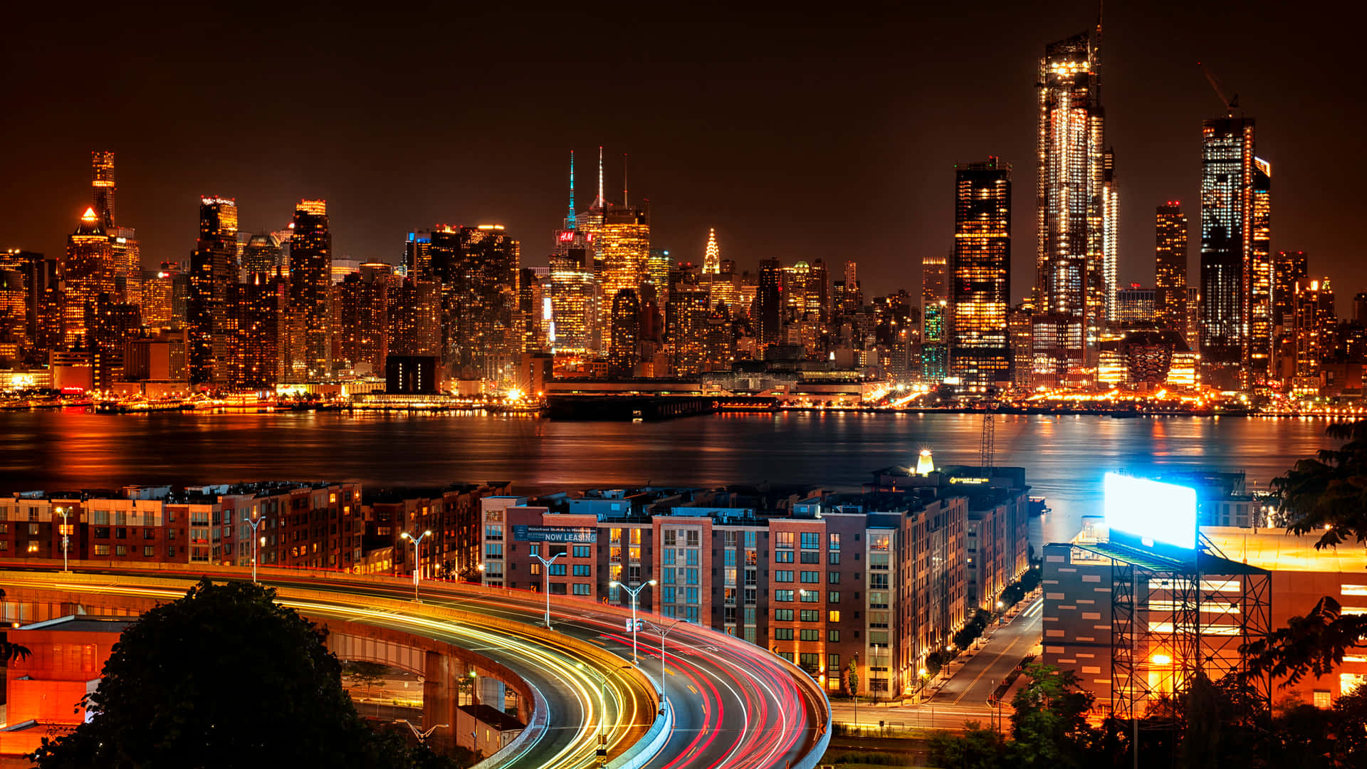 4kblick Auf New York City Und New Jersey Bei Nacht Wallpaper