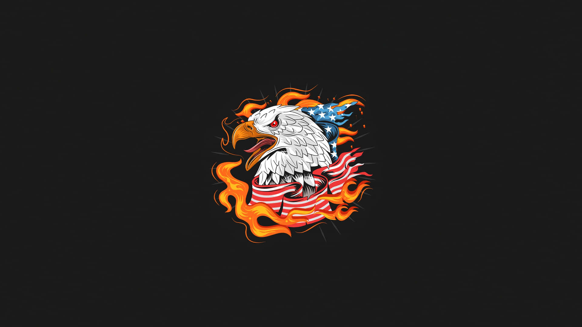 An Eagle With Flames On A Black Background