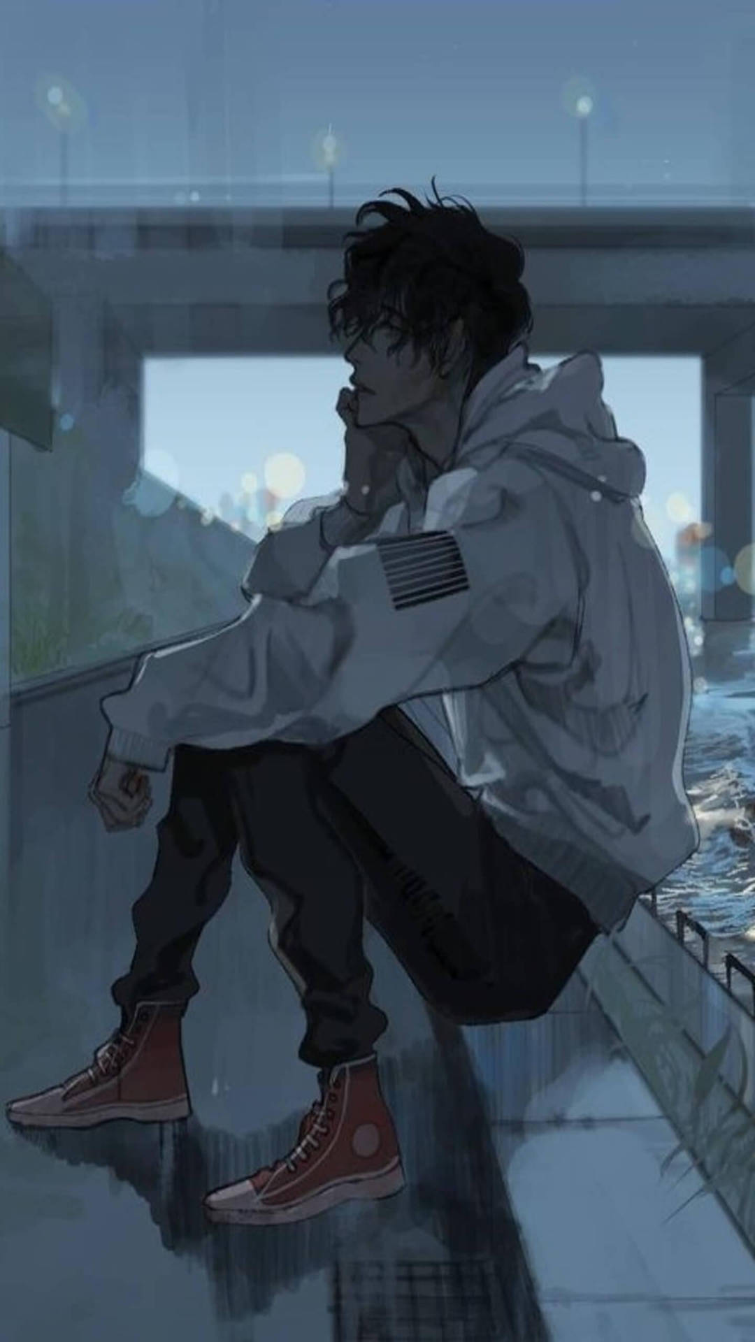 4k Phone Background Anime Boy On Ledge Wallpaper