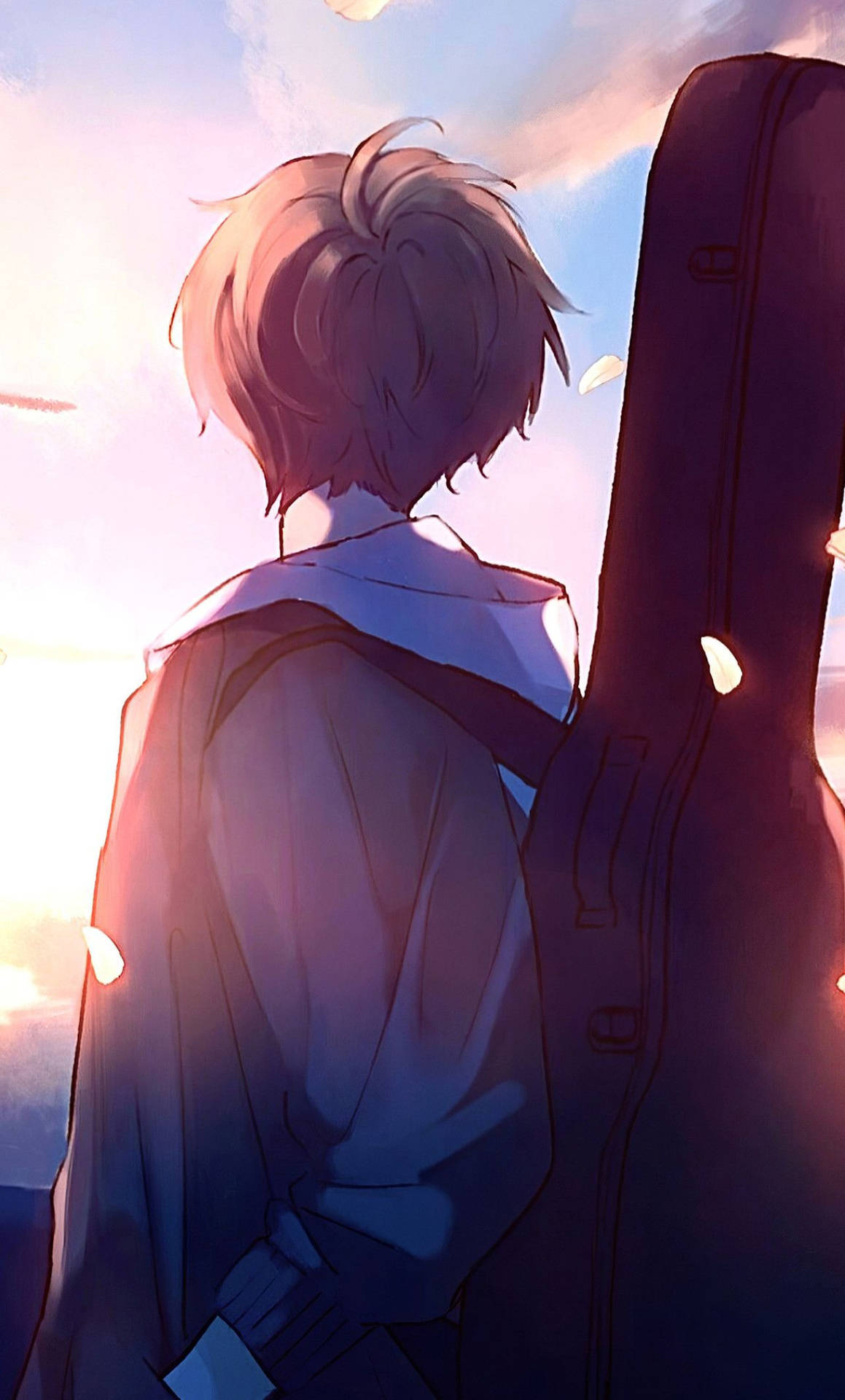 4k Phone Background Anime Boy With Guitar Case Wallpaper