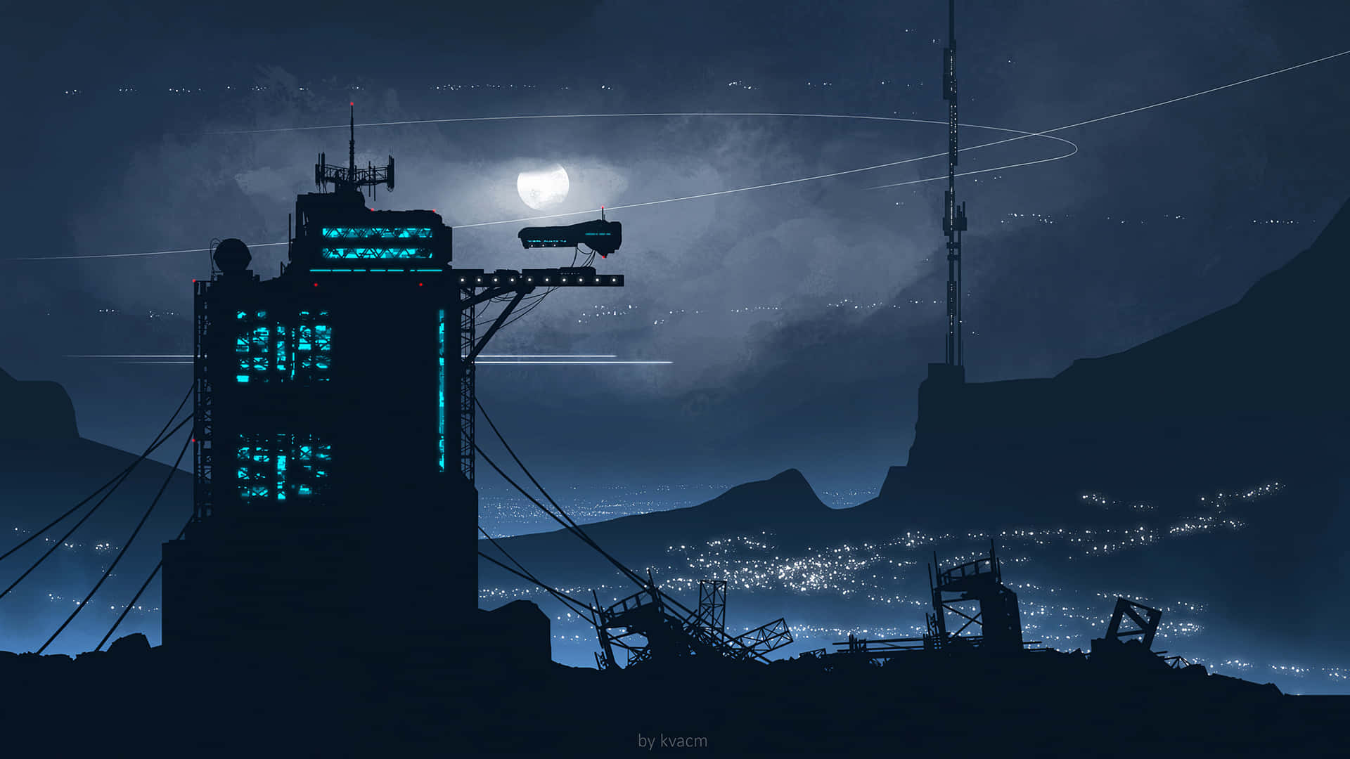 A Futuristic City With A Clock Tower Wallpaper