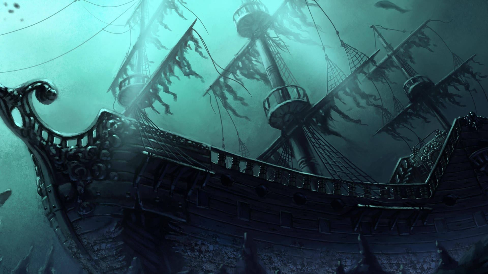 Download 4k Pirate Ship Abandoned Underwater Wallpaper 