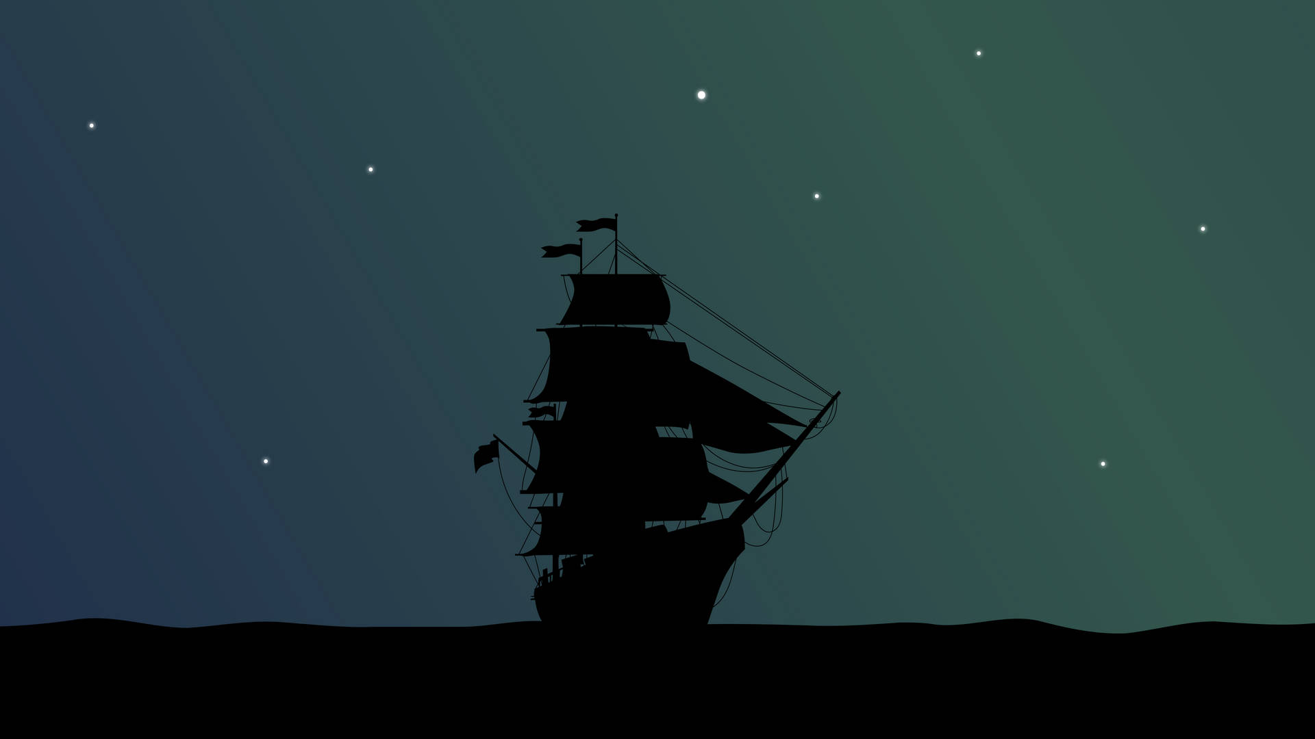 4K Pirate Ship Silhouette Starry Sky Wallpaper