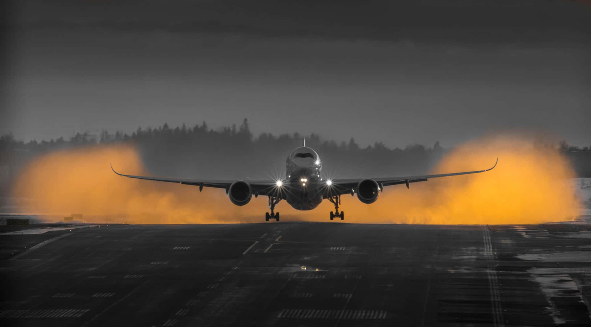 4K Planes Orange Smoke Takeoff Wallpaper