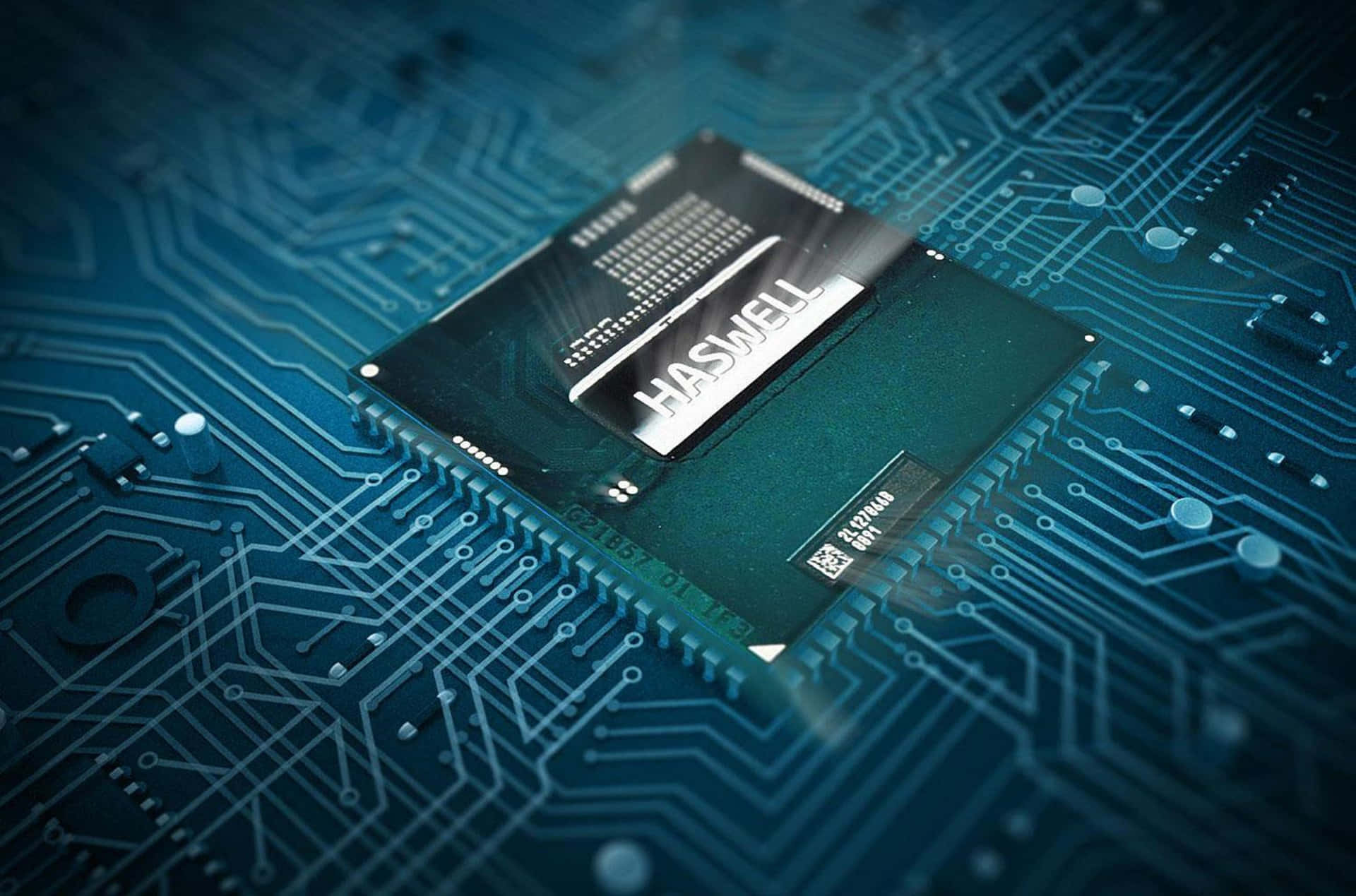 Technology Power: Close-up of a 4k Processor Chip on Circuit Board Wallpaper