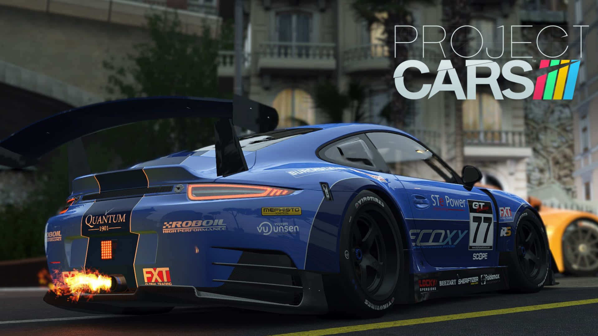 4k Project Cars Game Title Blue Porsche 911 GT3 R Background