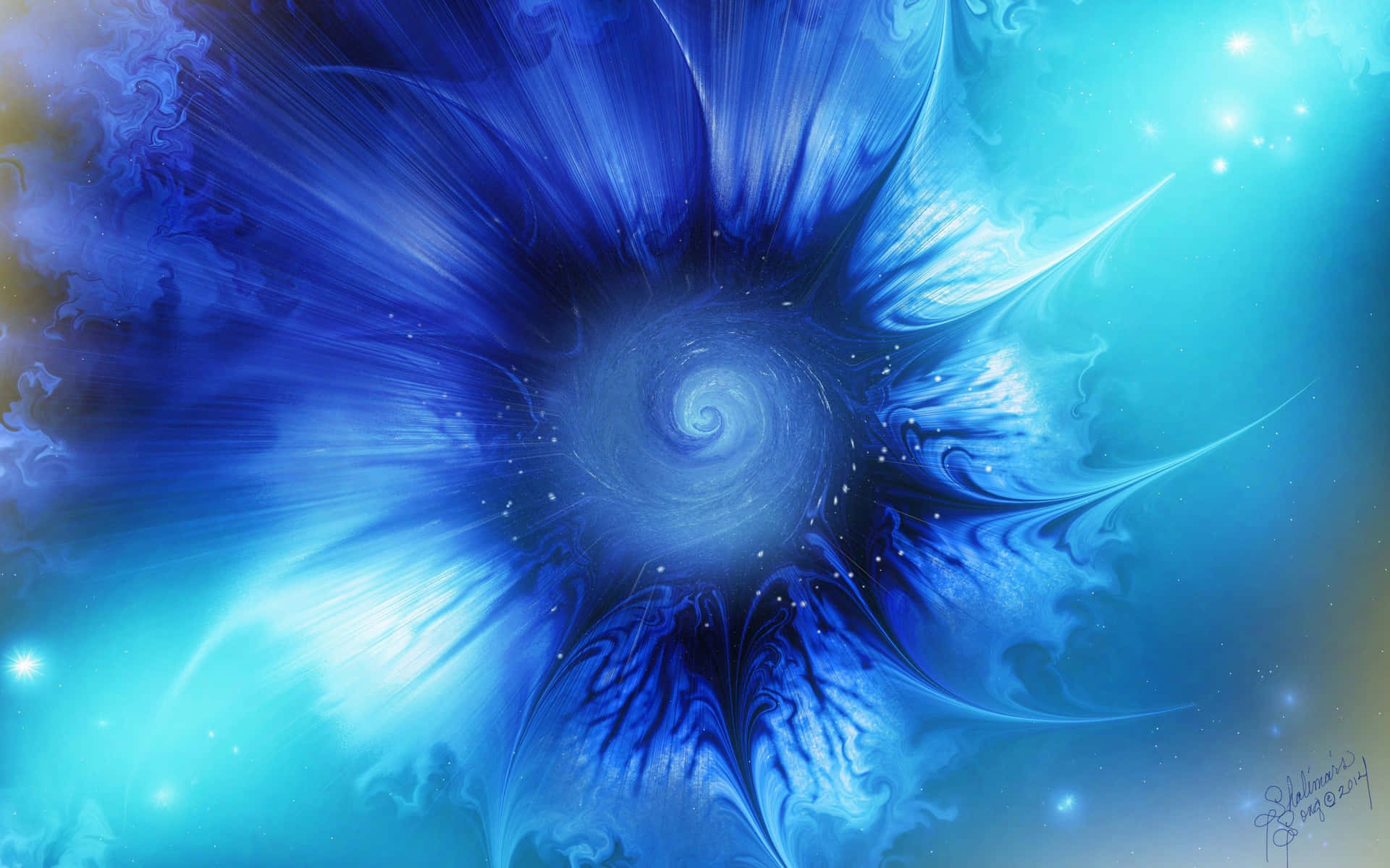 En blå blomst med en spiral i midten Wallpaper