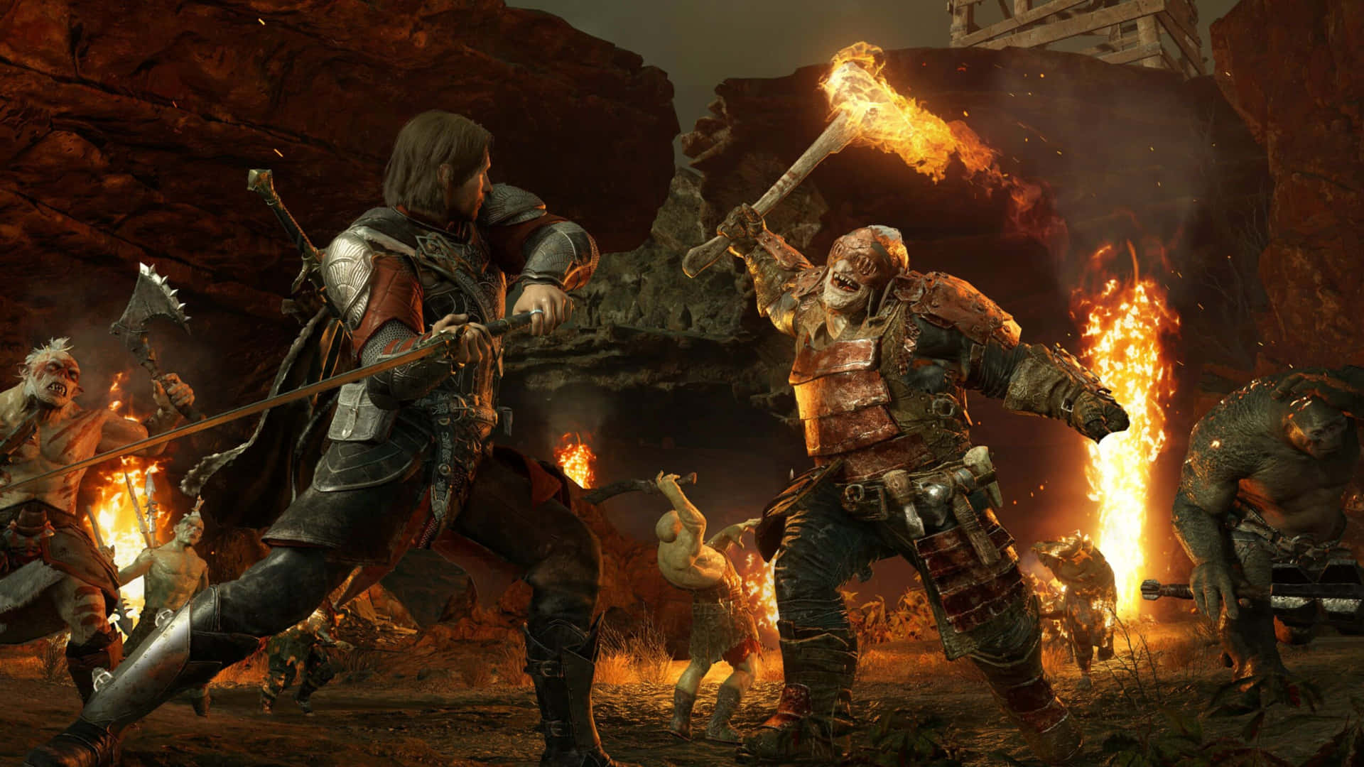4k Shadow Of War Background Talion Fighting An Orc