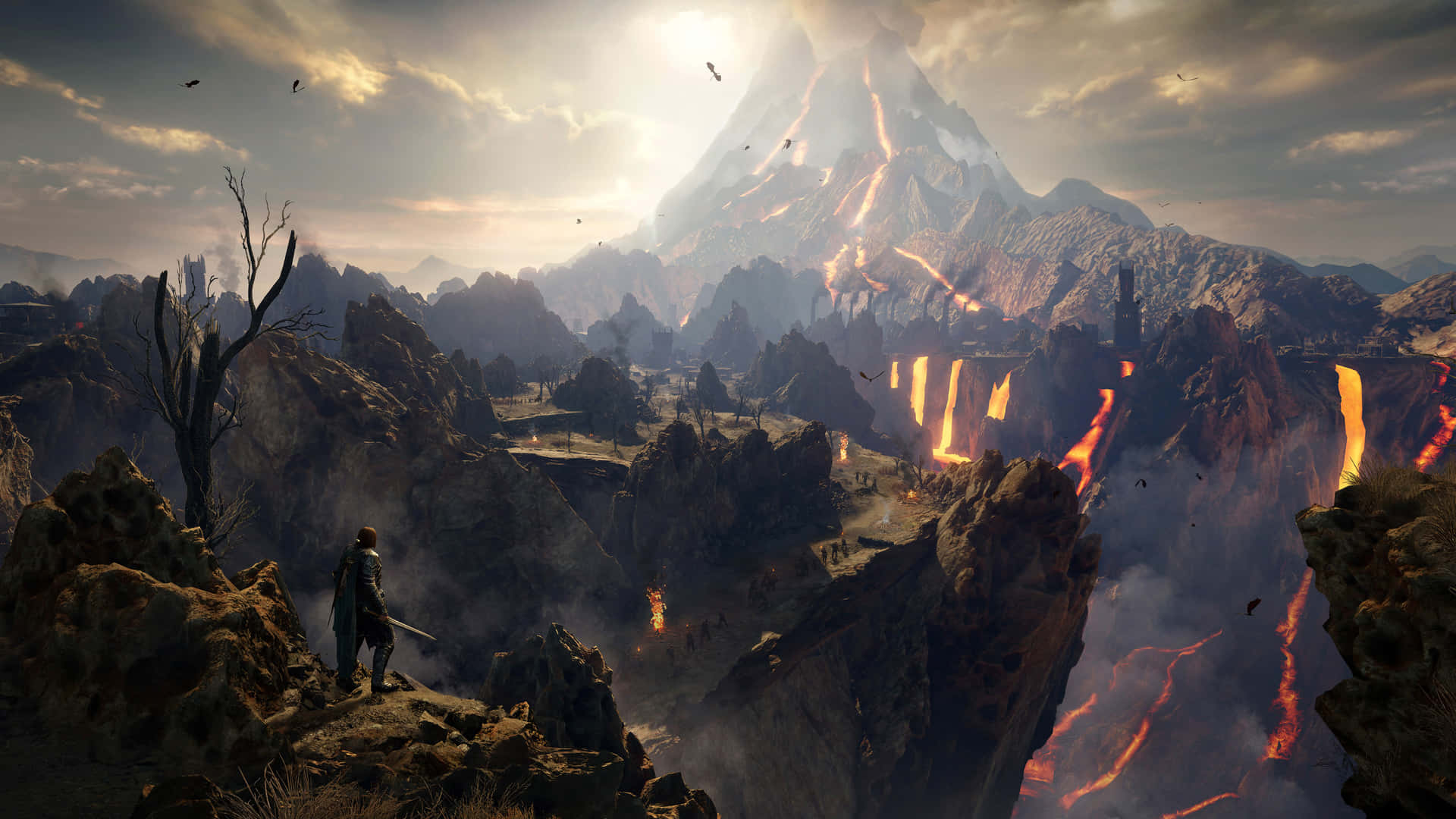 4k Shadow Of War Background Talion Approaching A Volcano