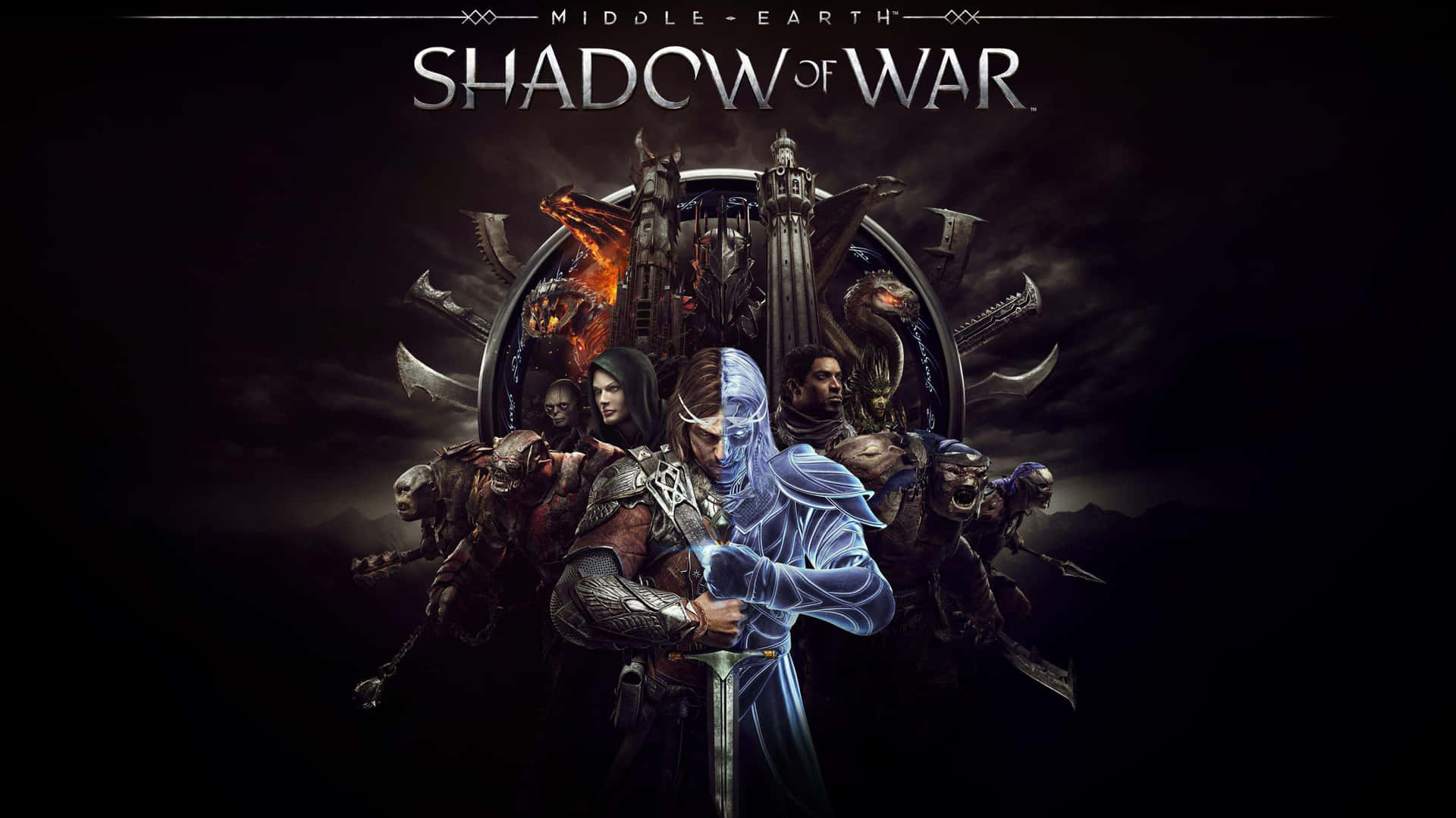 4kbakgrund Poster För Shadow Of War Med Huvudkaraktärerna.