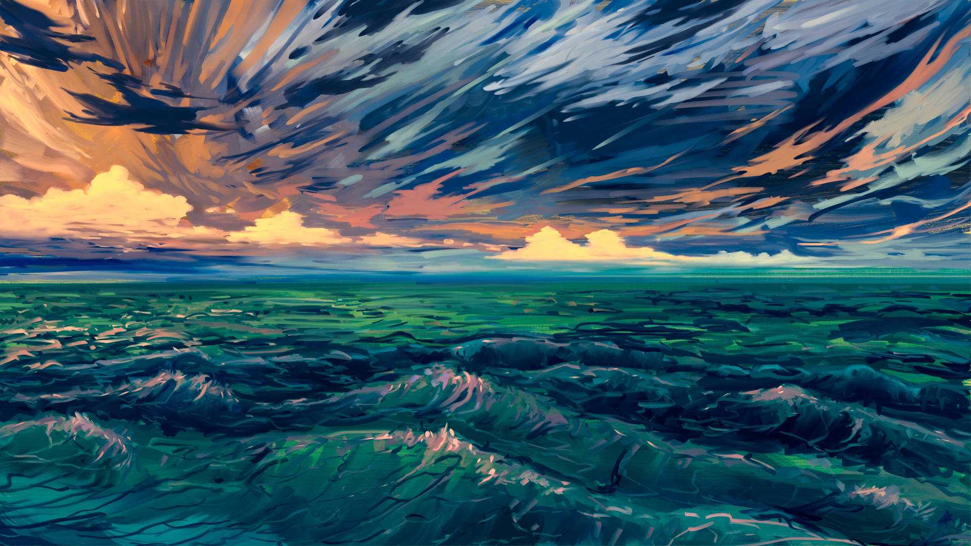 4k Sky Meets Ocean Digital Painting Wallpaper