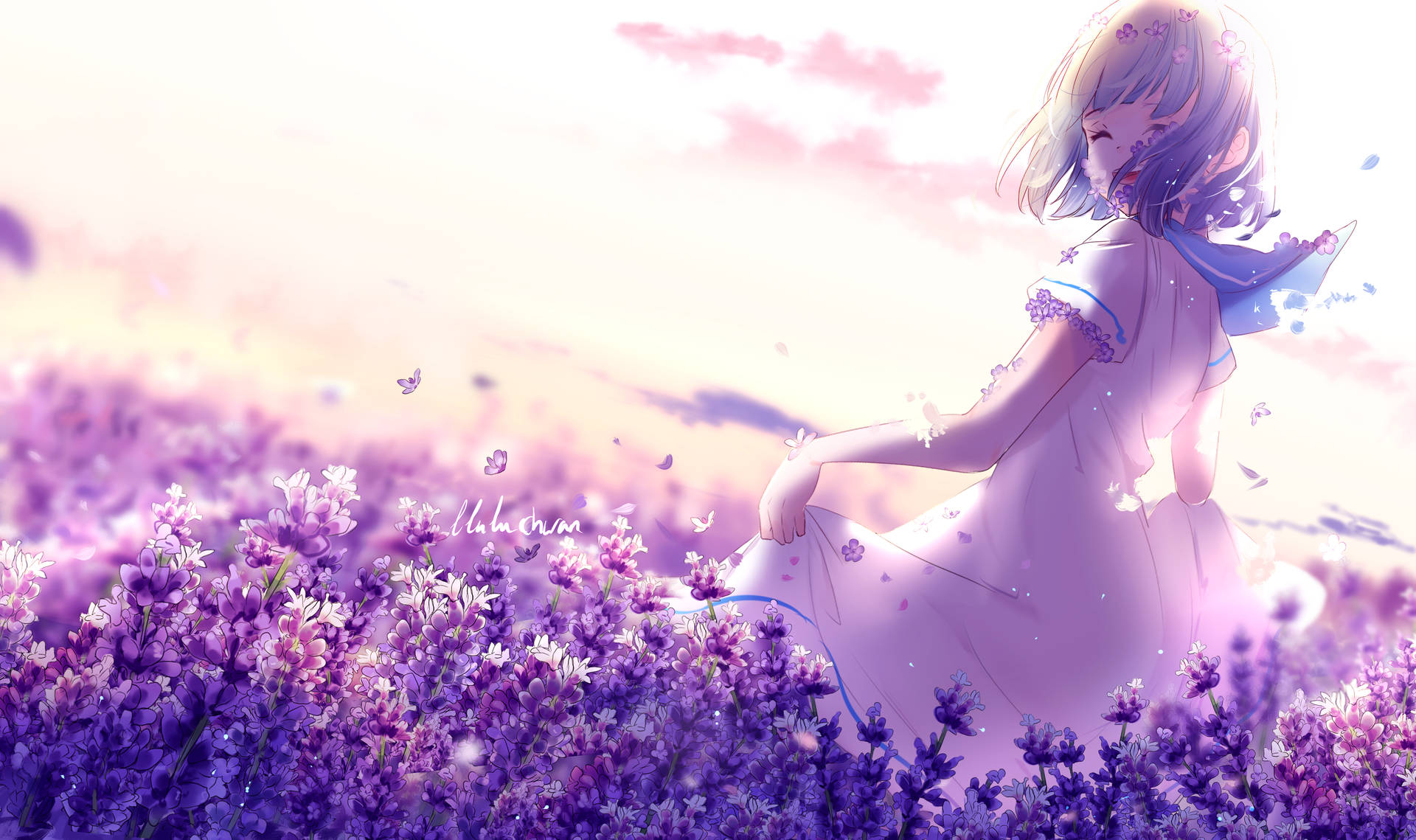 Serenity of Spring in 4K: Woman in White Dress Amidst the Blossoming Flower Field Wallpaper