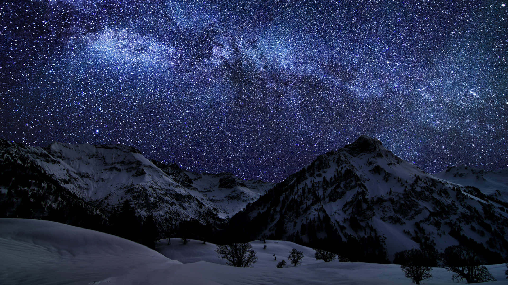 The Milky Above A Snow Covered Mountain Wallpaper