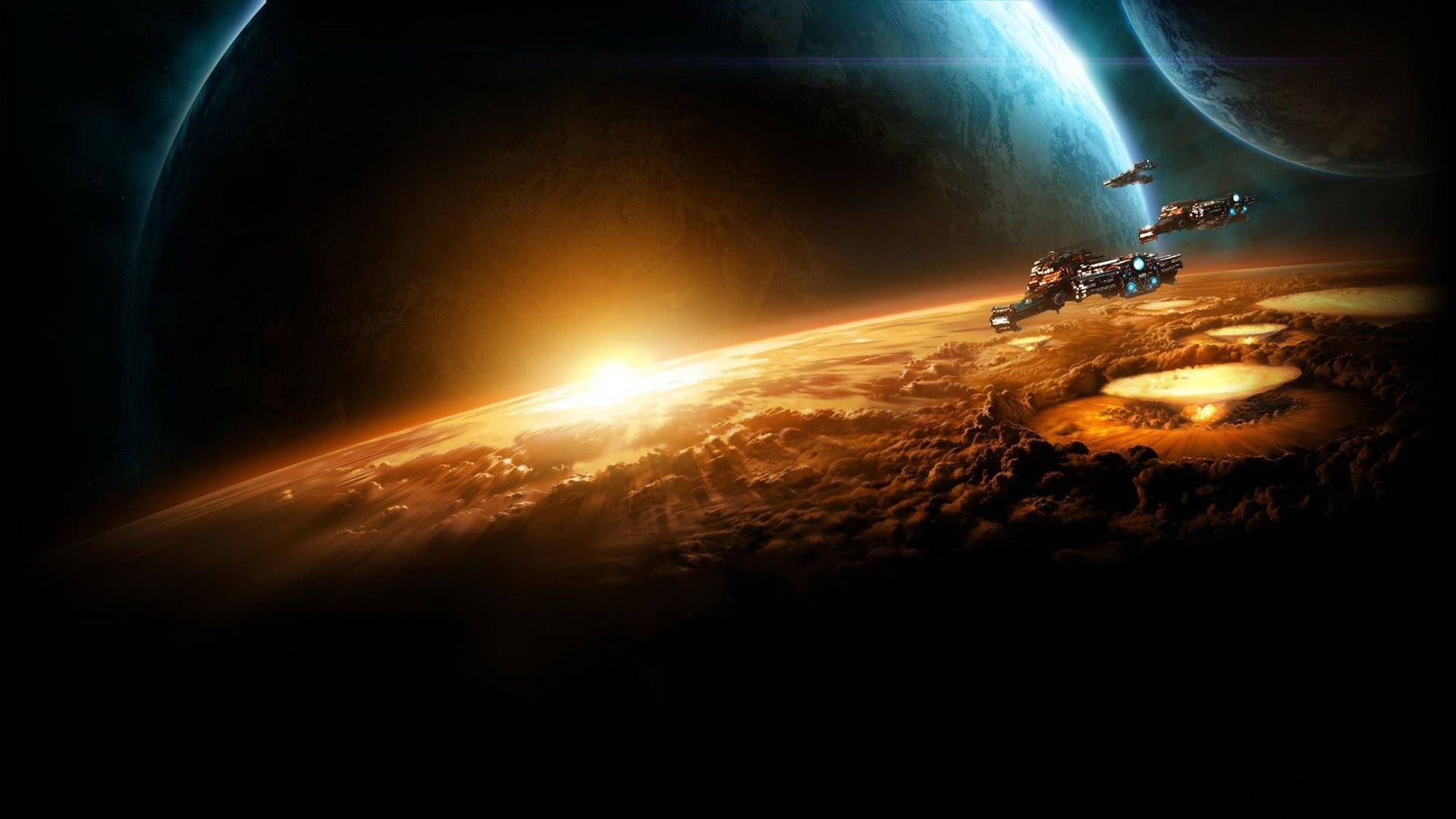 Space Ships In The Atmosphere 4K Starcraft Wallpaper