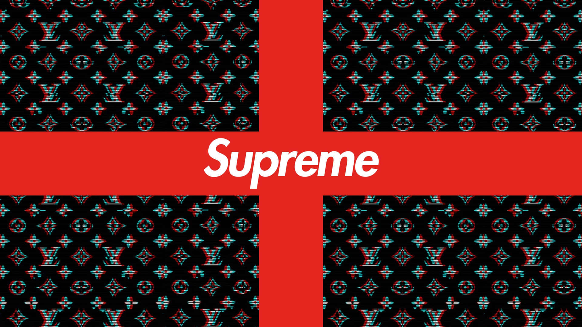 4K Supreme Red Cross And Louis Vuitton Wallpaper