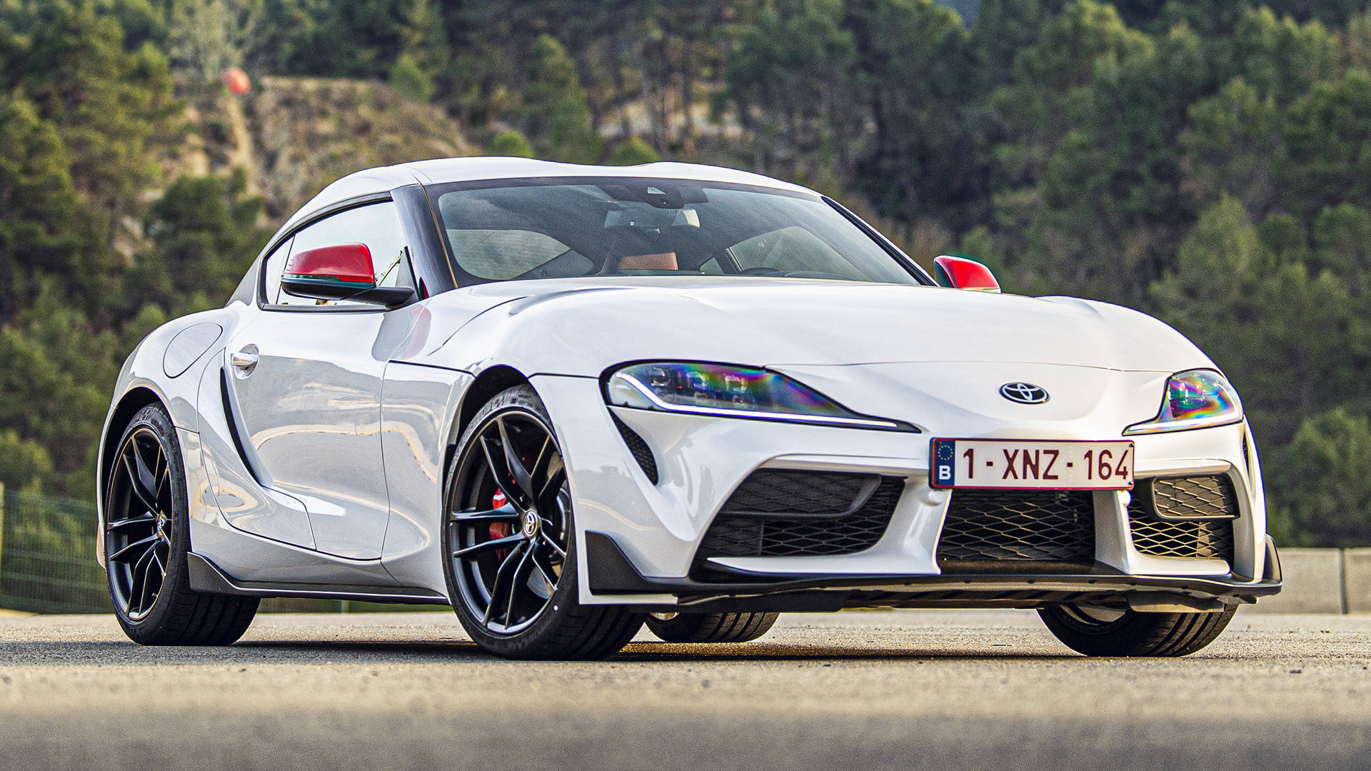 4k Toyota Supra White With Red Mirrors Wallpaper