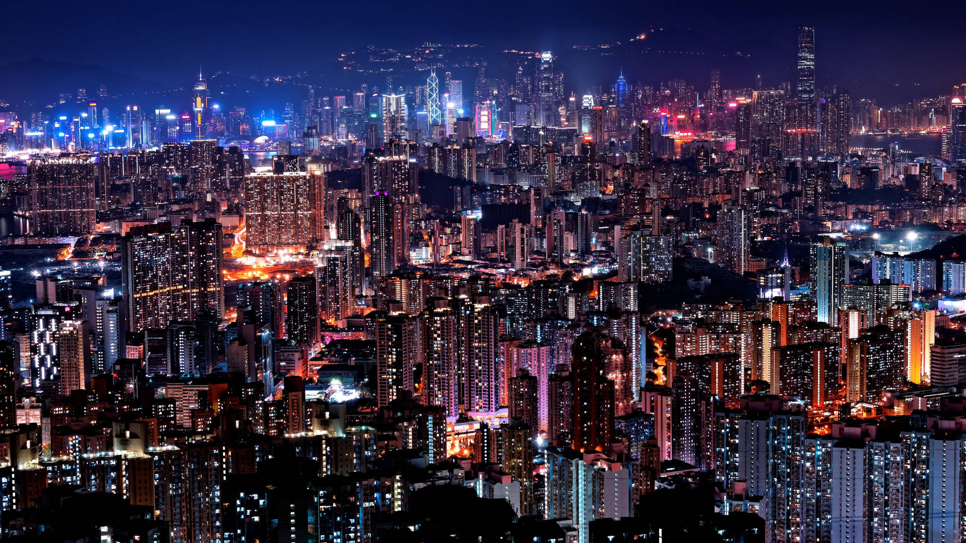 4k Ultra Hd City Of Hong Kong Bright Buildings Wallpaper