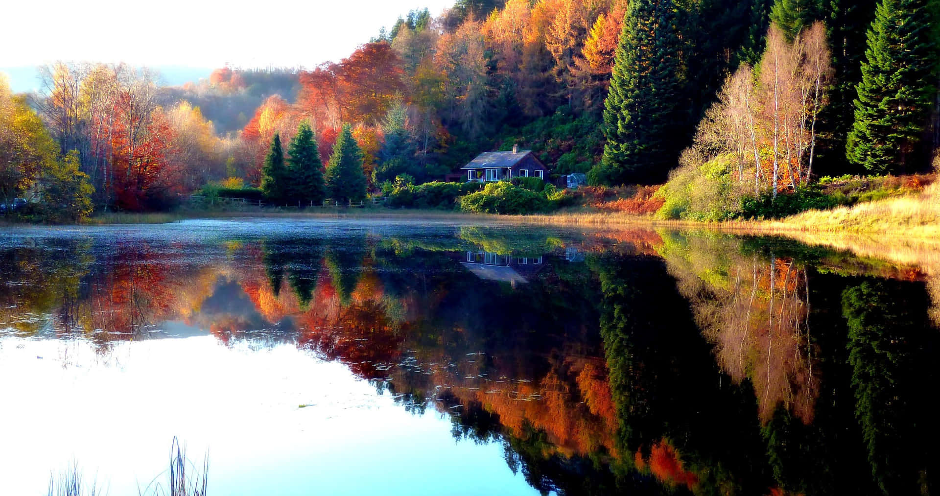House Near A Calm Lake 4K Ultra HD Landscape Wallpaper