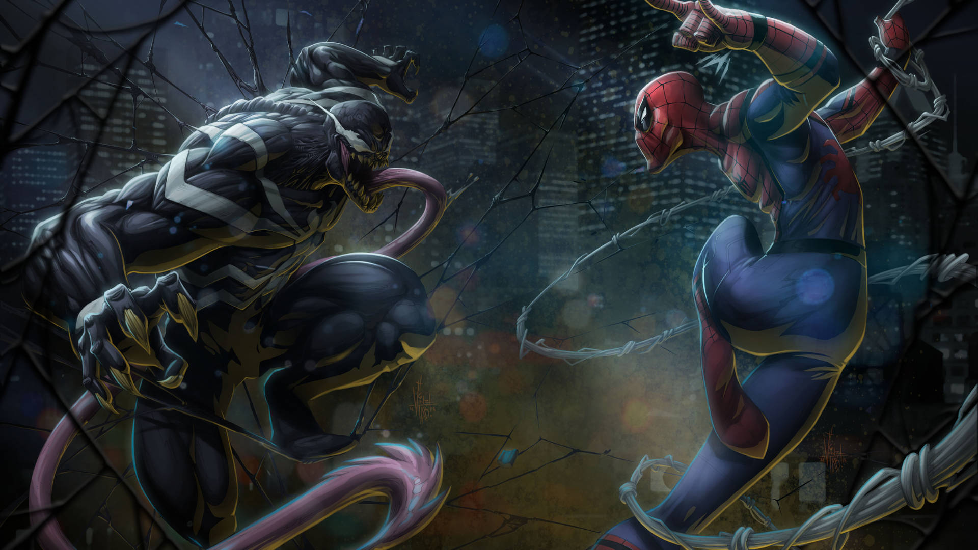 4k Ultra Hd Venom And Spider-man Mid-air Wallpaper