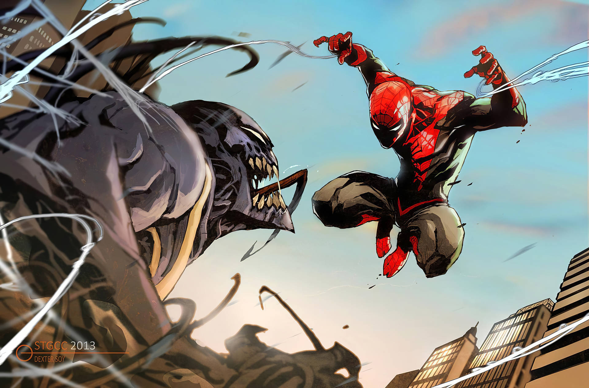 4K Ultra HD Venom With Jumping Spider-Man Wallpaper