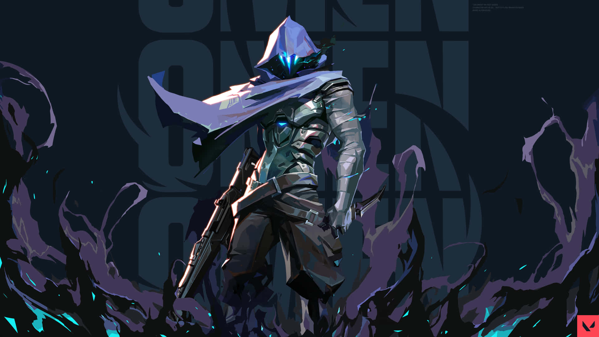 A Character With A Hood And A Sword In Front Of A Dark Background
