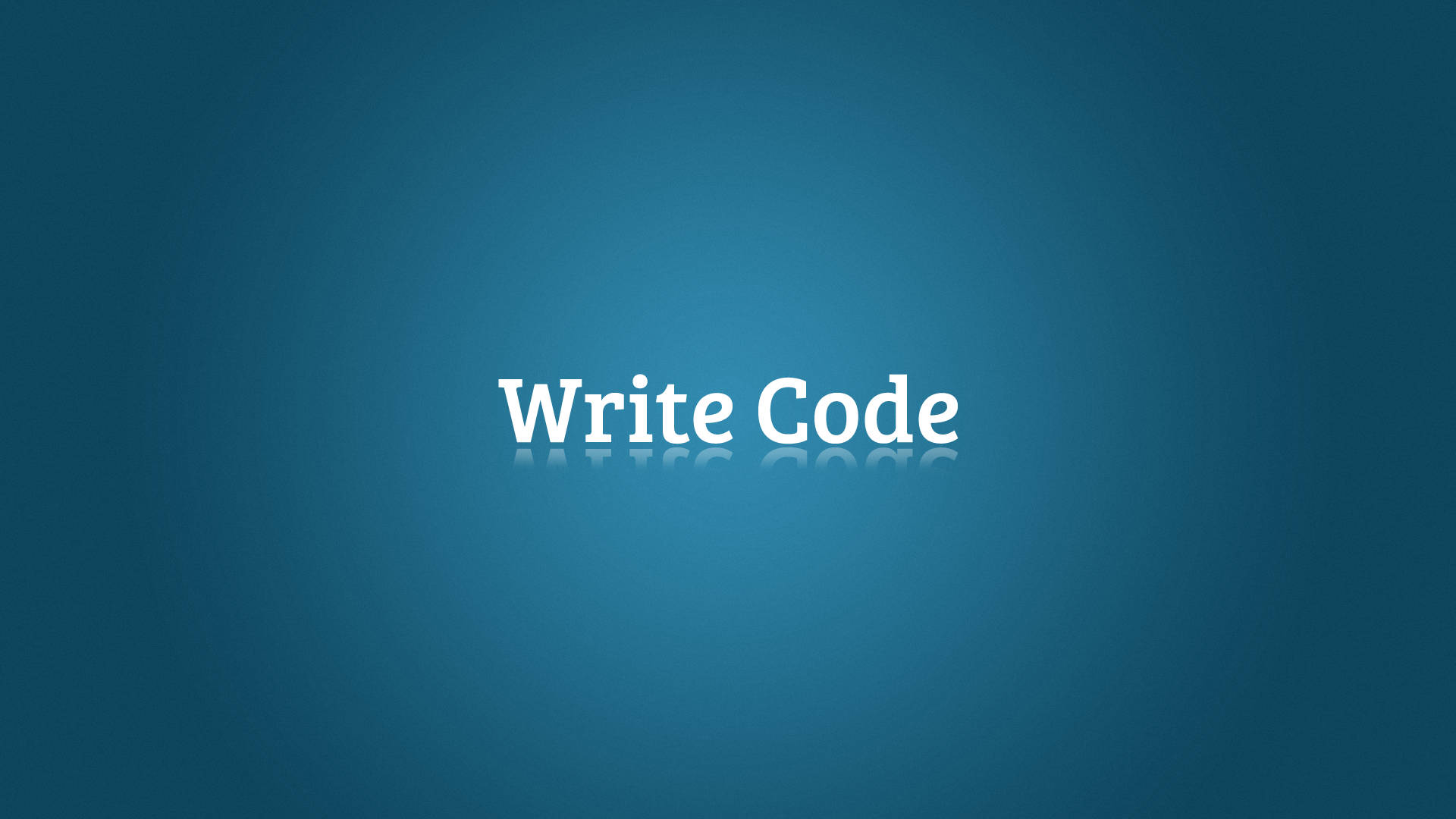 4K Programming Write Code Poster Wallpaper — White text reading 'Write Code' with reflection on a gradient blue background.