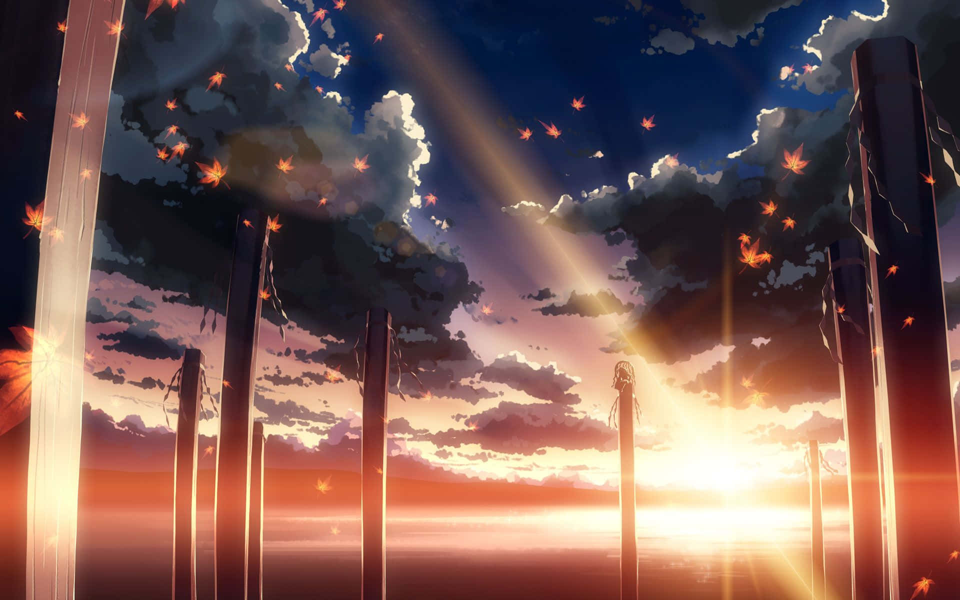 Topersoner Kommer Sammen I Regnen I Den Følelsesmæssige Anime-film 5 Centimeters Per Second.