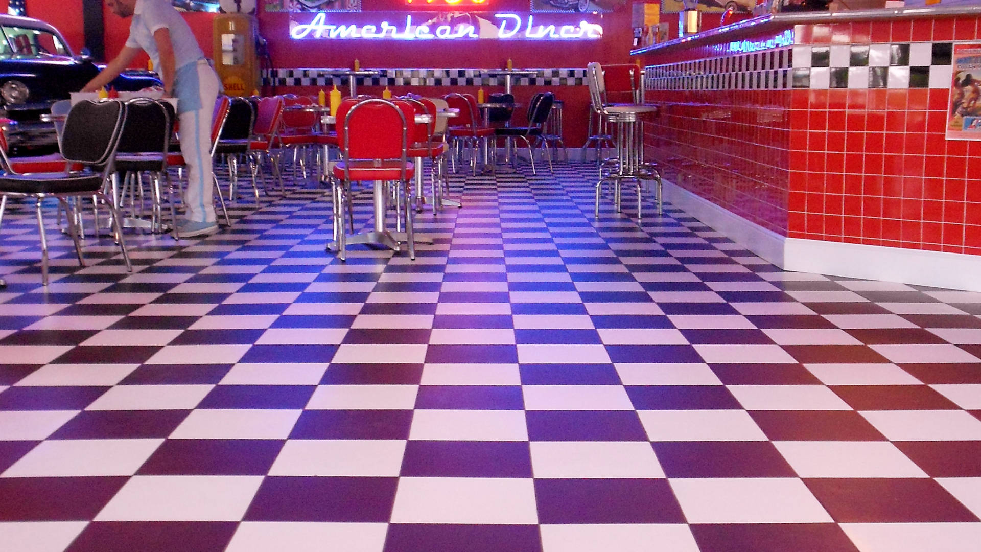 50s Diner Checkered Floor Wallpaper