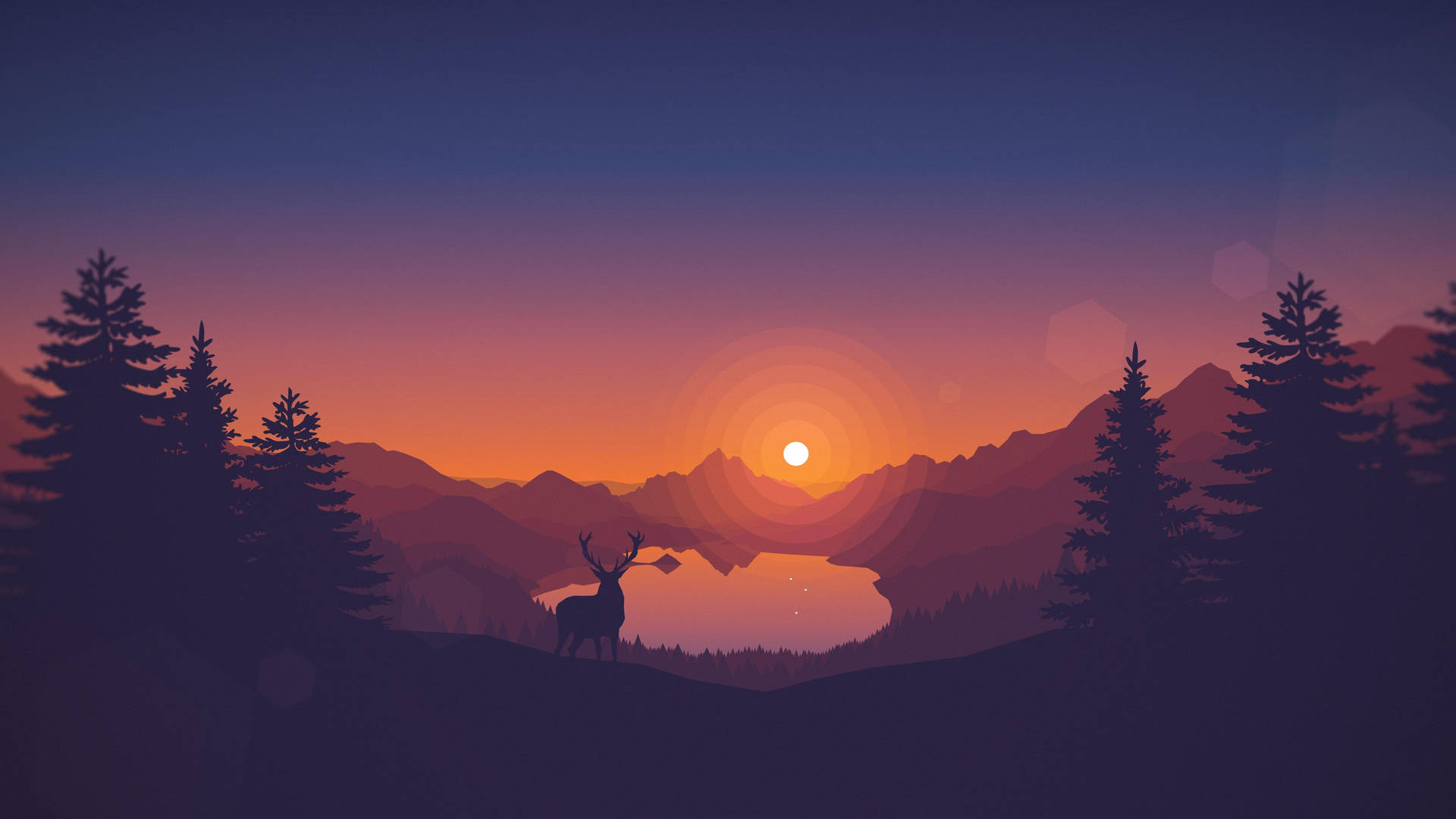 5K aesthetic deer in Firewatch desktop wallpaper.