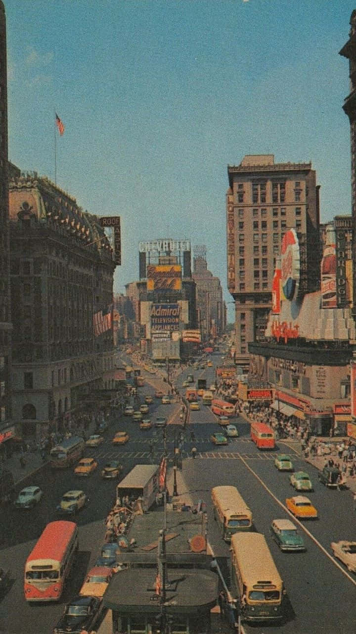 60'ernes Æstetiske Time Square Tapet Wallpaper