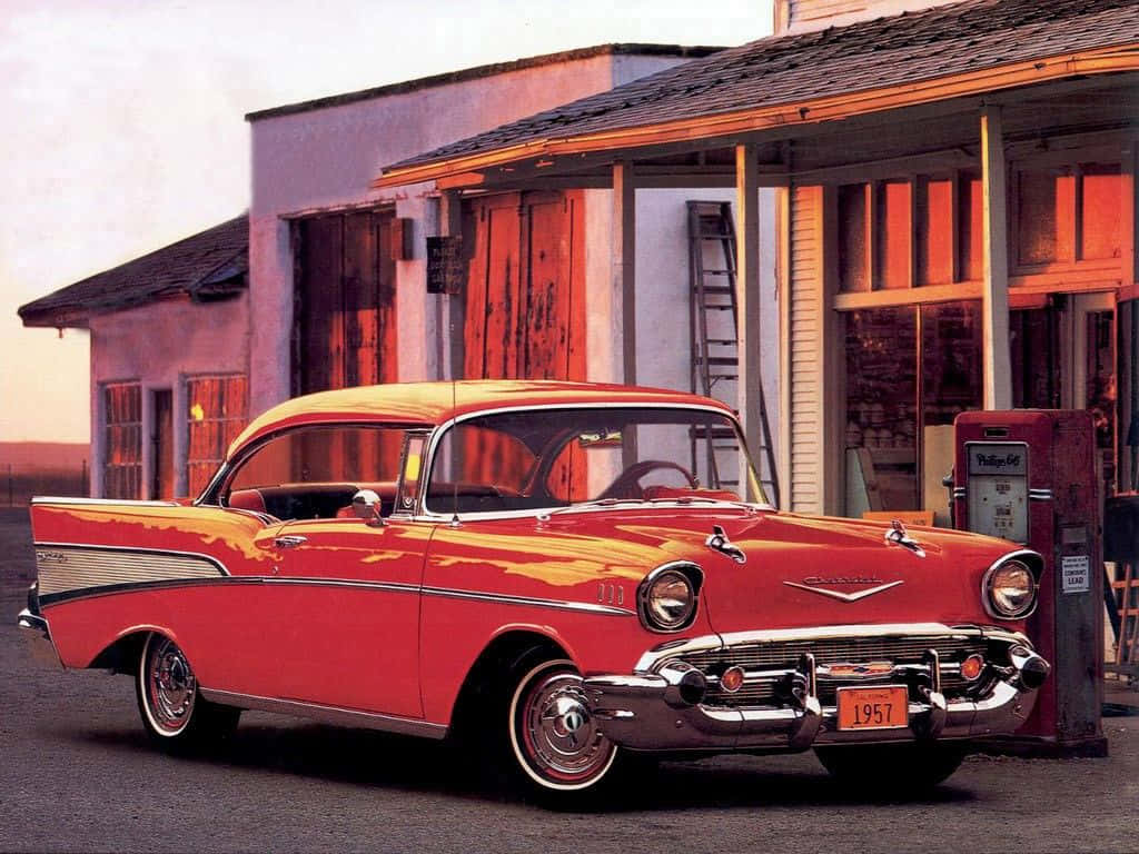 60s Aestetisk Chevrolet Bel Air Scene Wallpaper