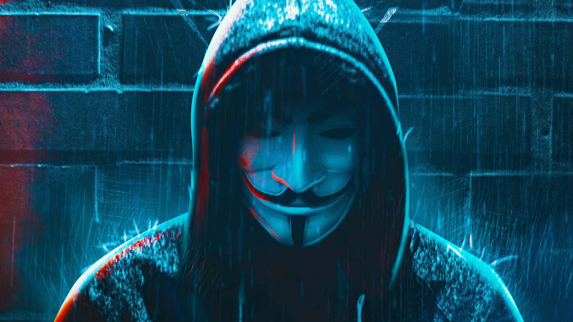 64k Ultra HD Hacker Mask Blue Wallpaper