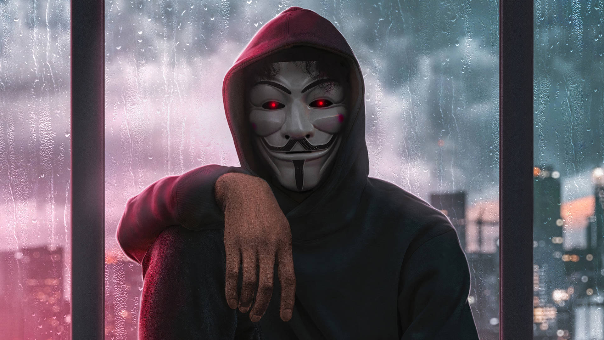 Hacker 64k Ultra Hd Seduto Con La Maschera Sfondo