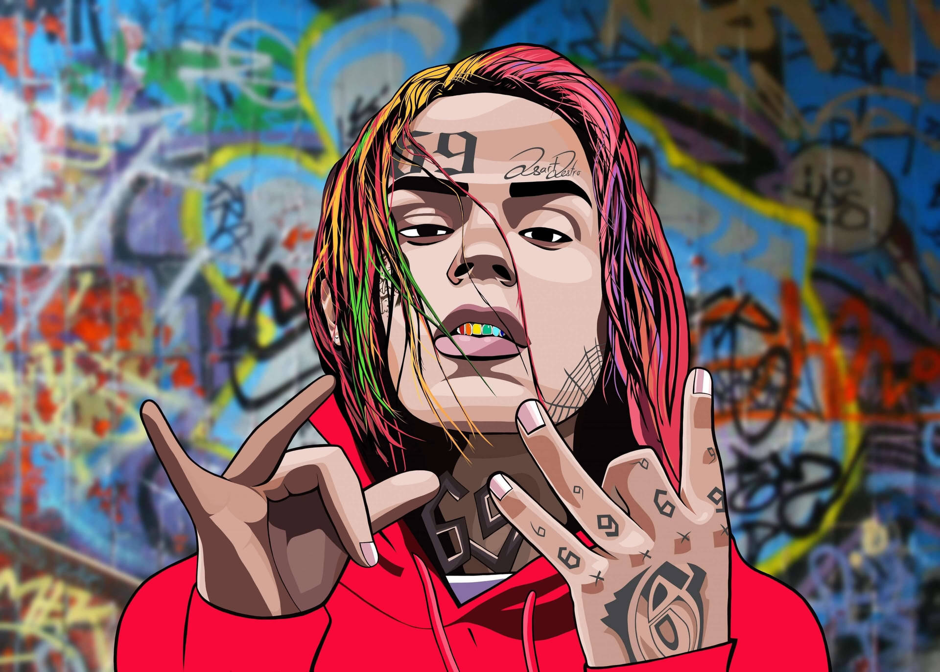 6ix9ine Tattoos And Colorful Hair Wallpaper