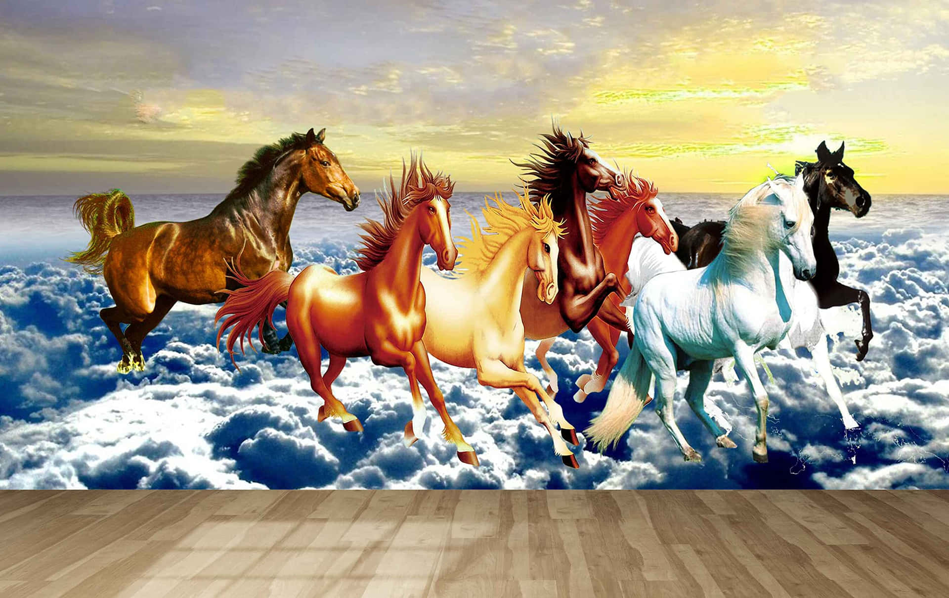 Download 7 Horses Gallop Above The Clouds Wallpaper 