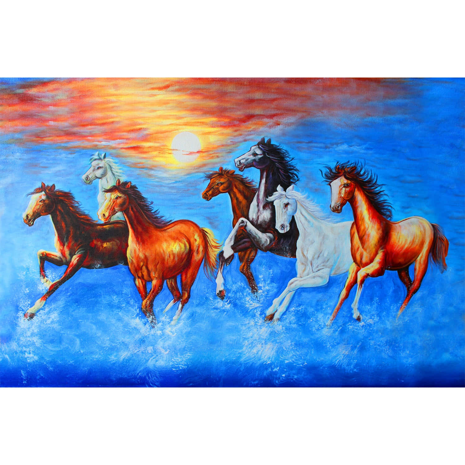 7 Horses On The Water Painting Wallpaper
