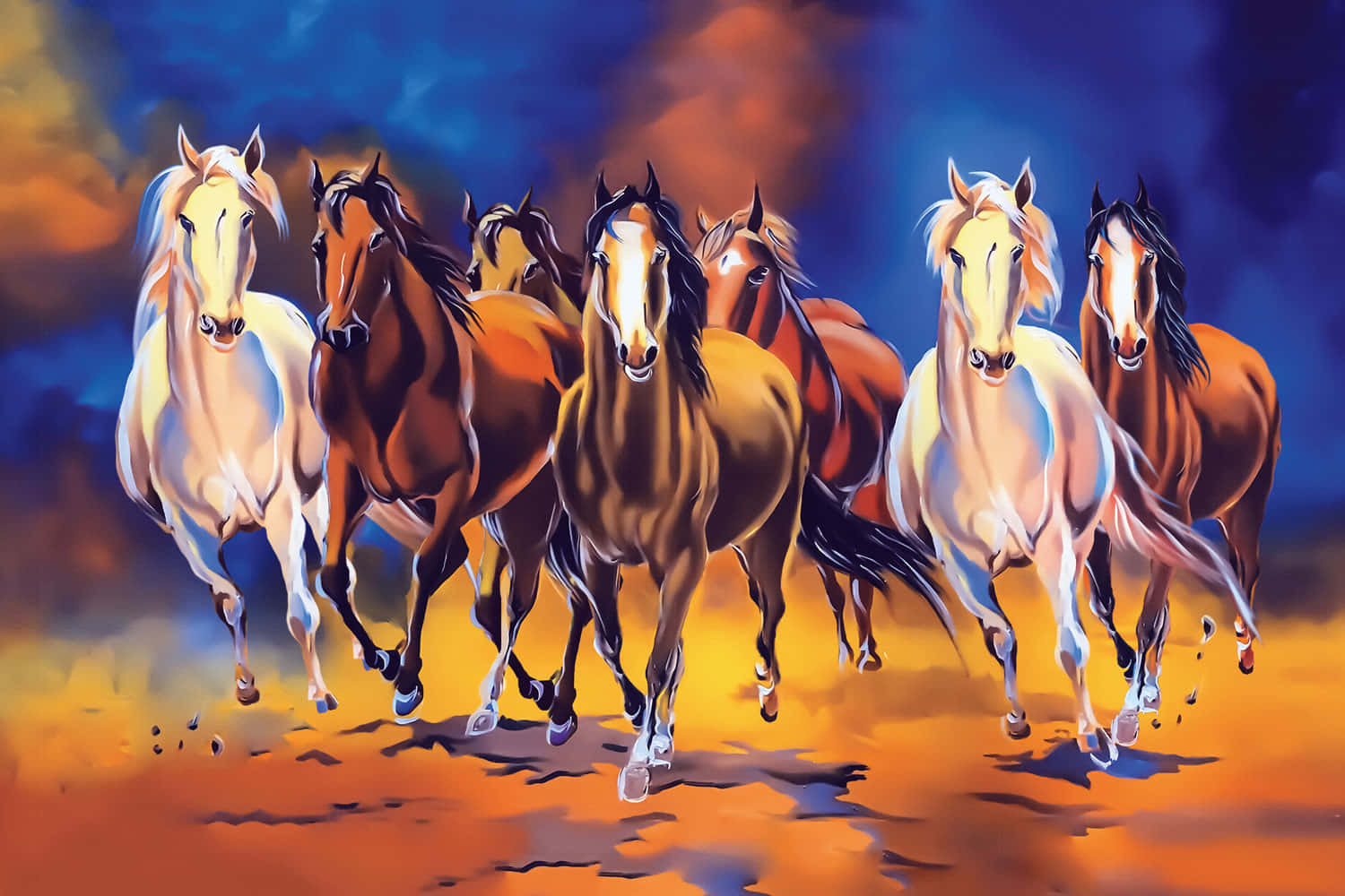 7 Horses With Blue Smoke Wallpaper