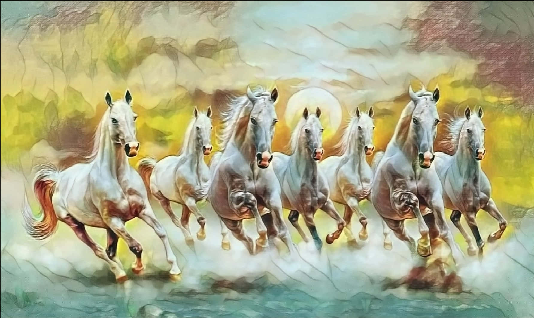 7 White Horses Blur Effect Wallpaper