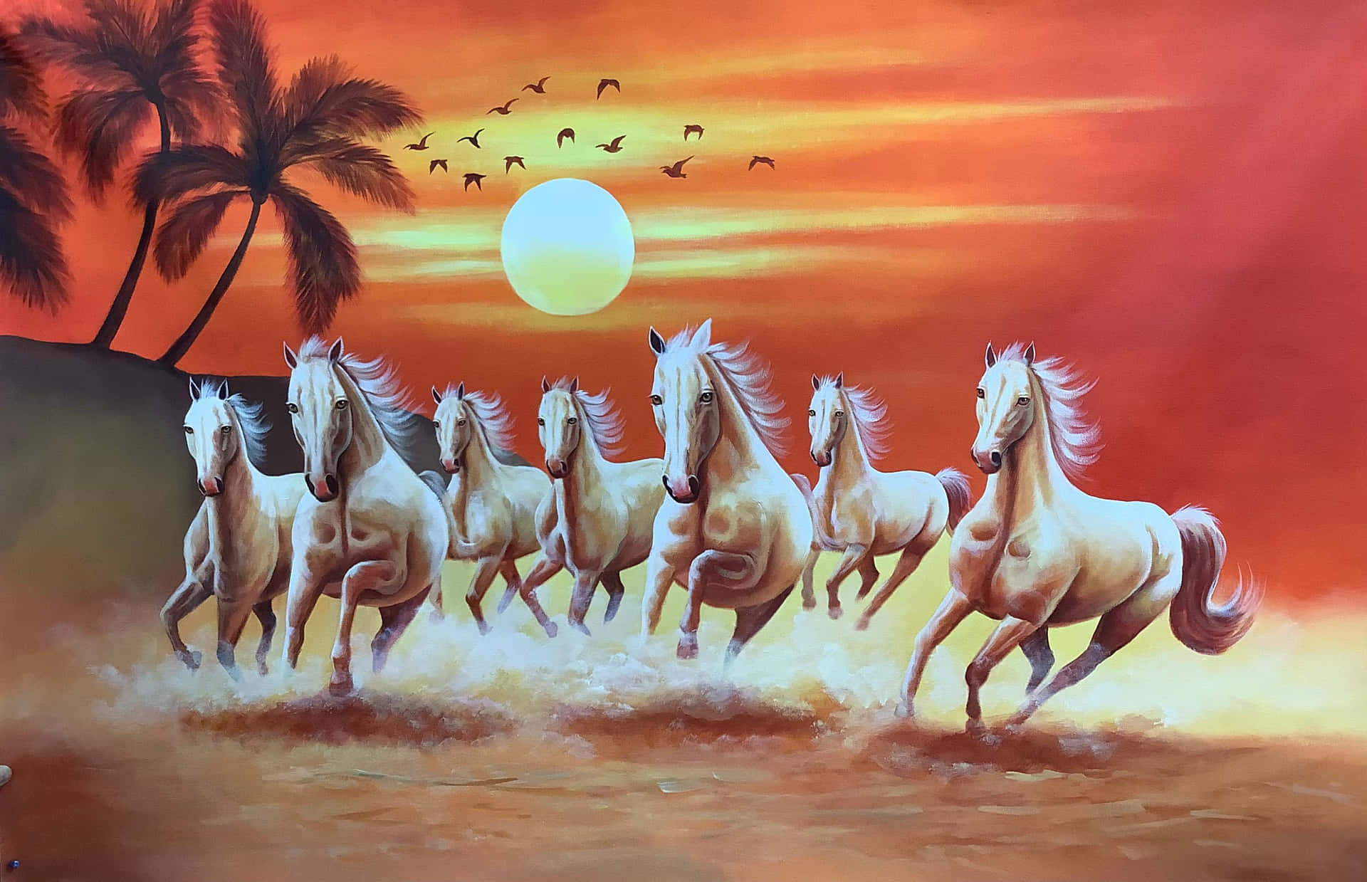 Download 7 White Horses Through The Sand Wallpaper 