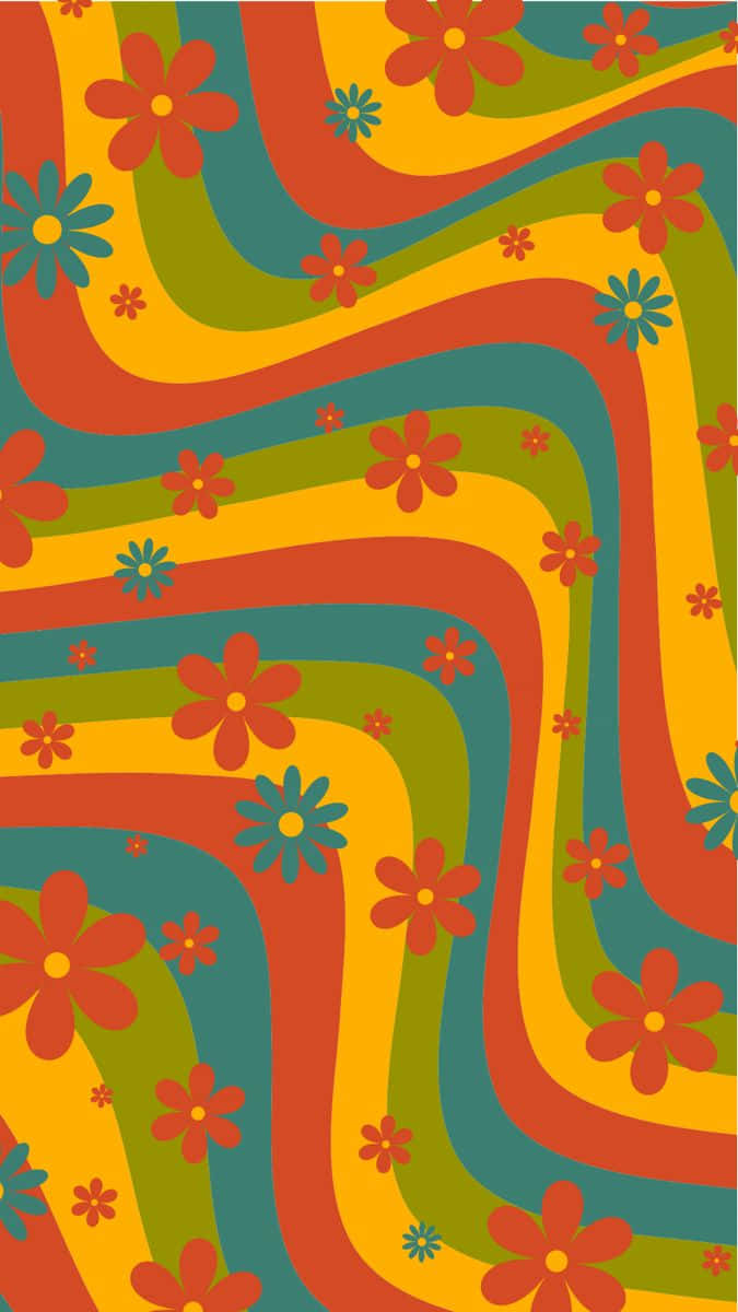 70's Groovy Background Red And Blue Flower Curvy Backdrop