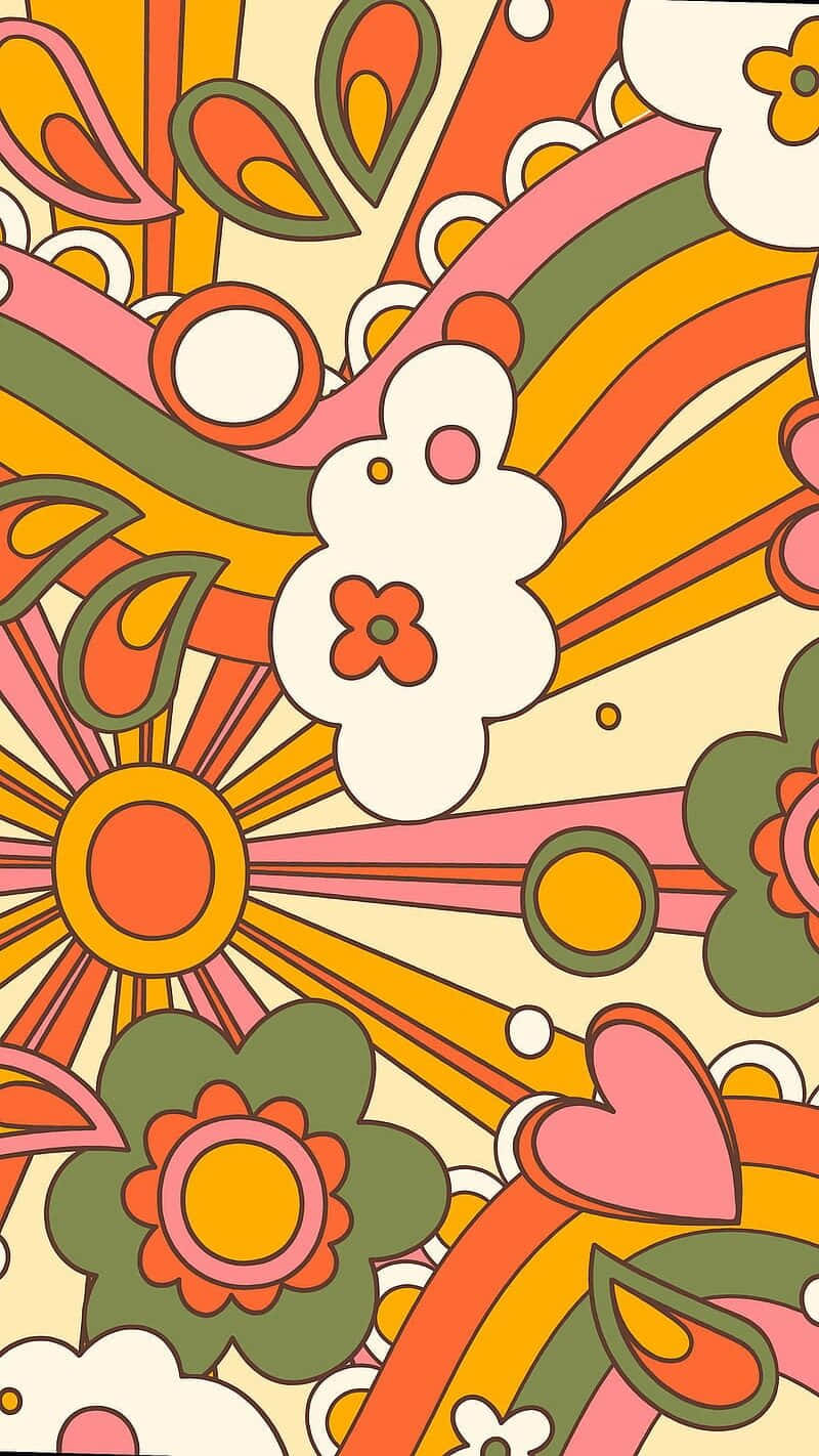 Download 70's Groovy Background Splash Of Flowers And Clouds | Wallpapers .com