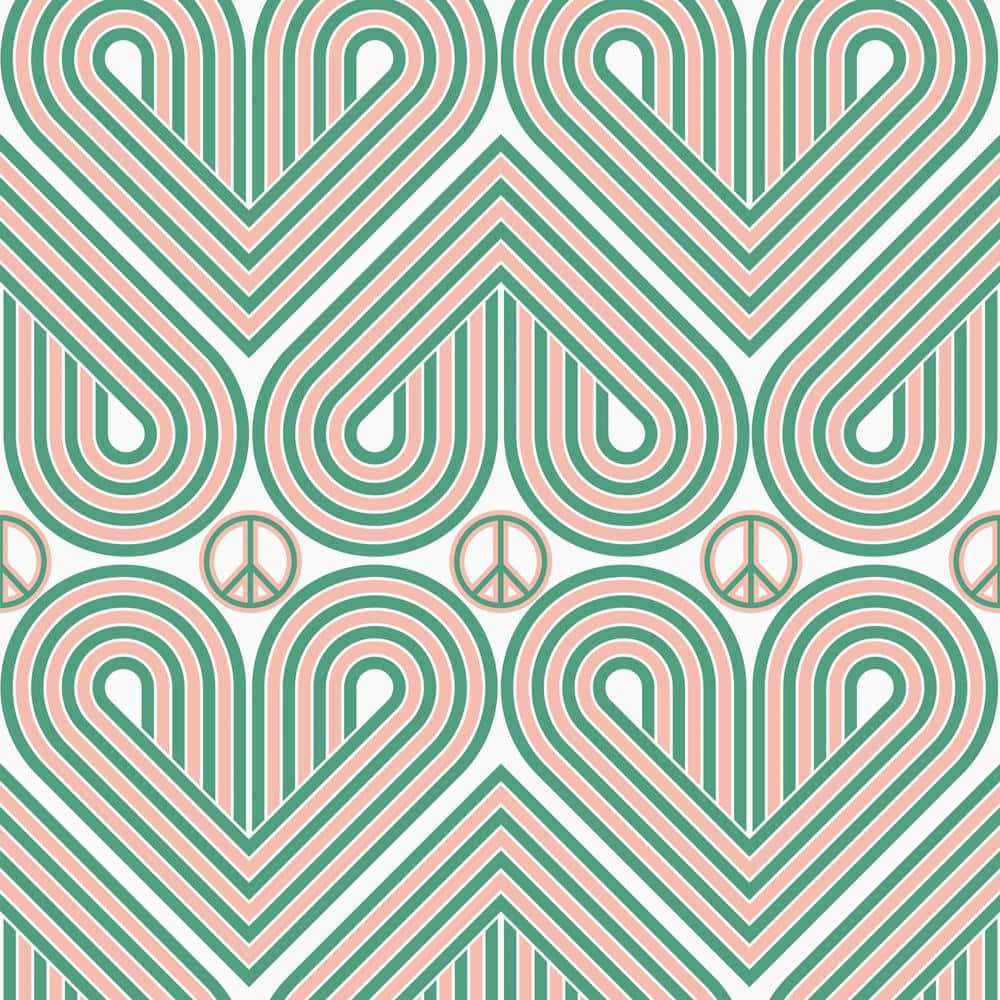 70's Groovy Background Pink And Green Hearts