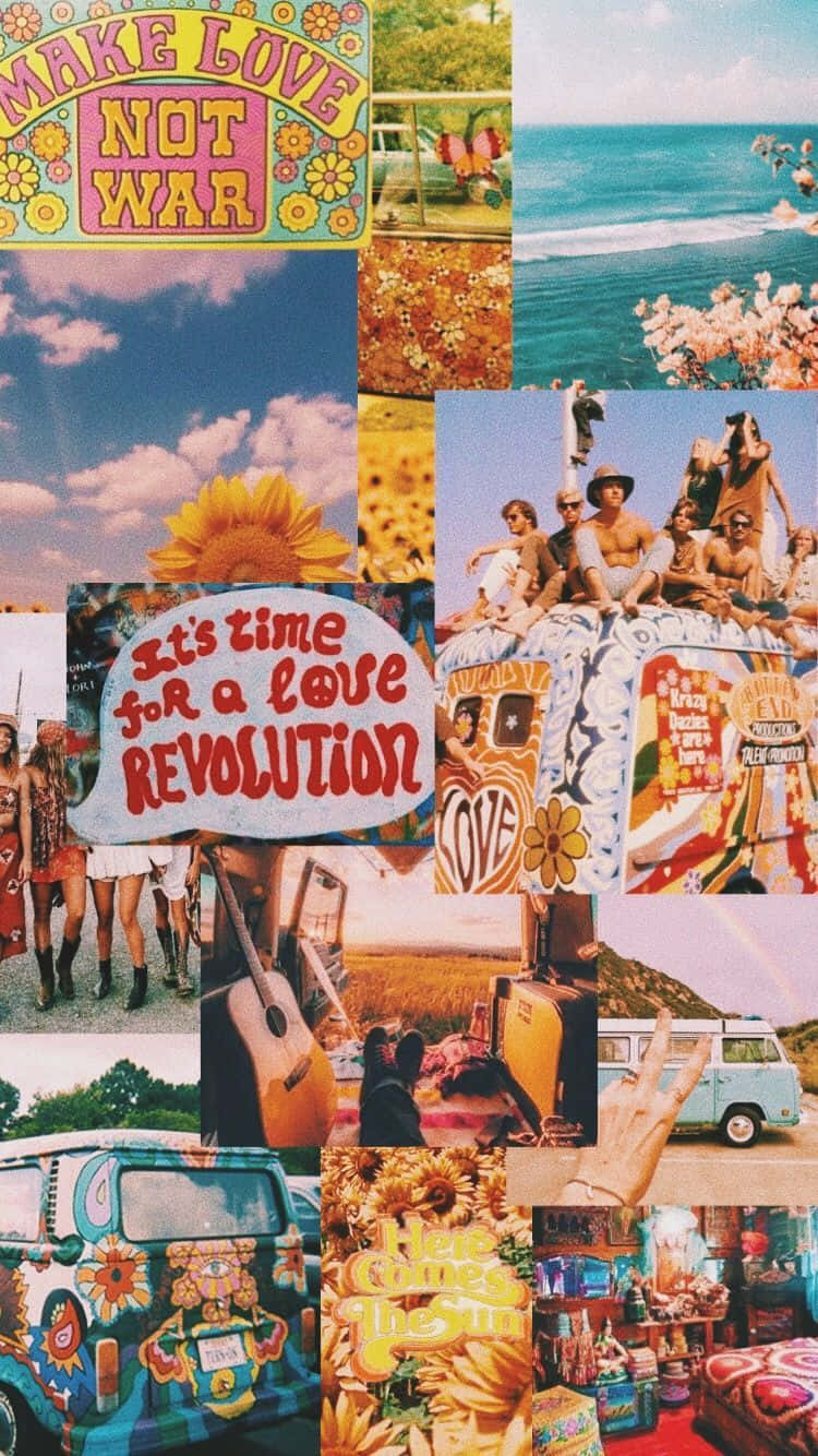 Imagende Fotomontaje Hippie Estética De Los Años 70 Para Escritorio Fondo de pantalla
