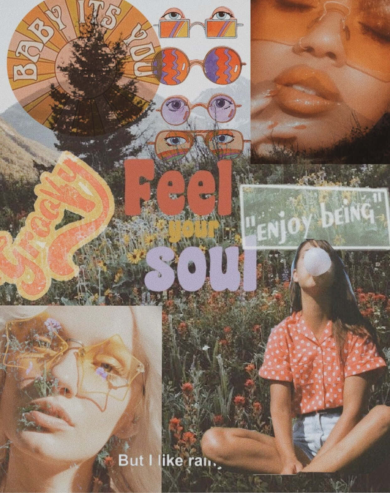 70s Aesthetic Desktop Photomontage Hippie Girl Wallpaper