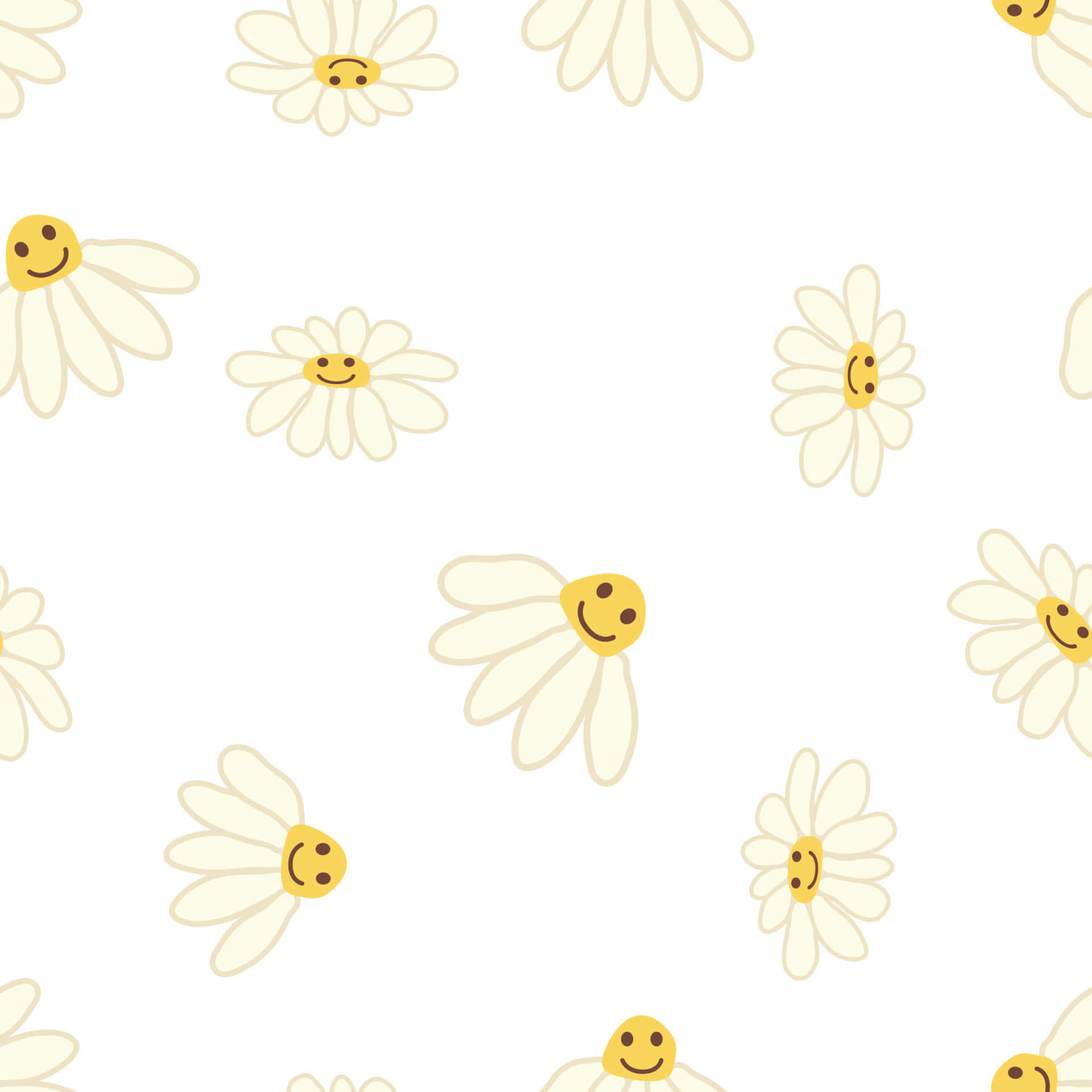A White Background With Yellow Daisies And Smiley Faces Wallpaper