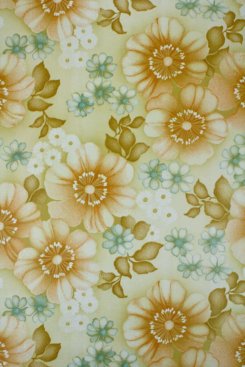 A Yellow And Blue Floral Pattern Wallpaper