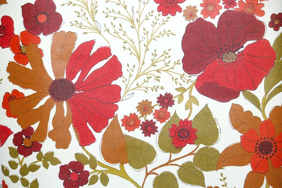 Retro Rød 70'er Floral Design Wallpaper