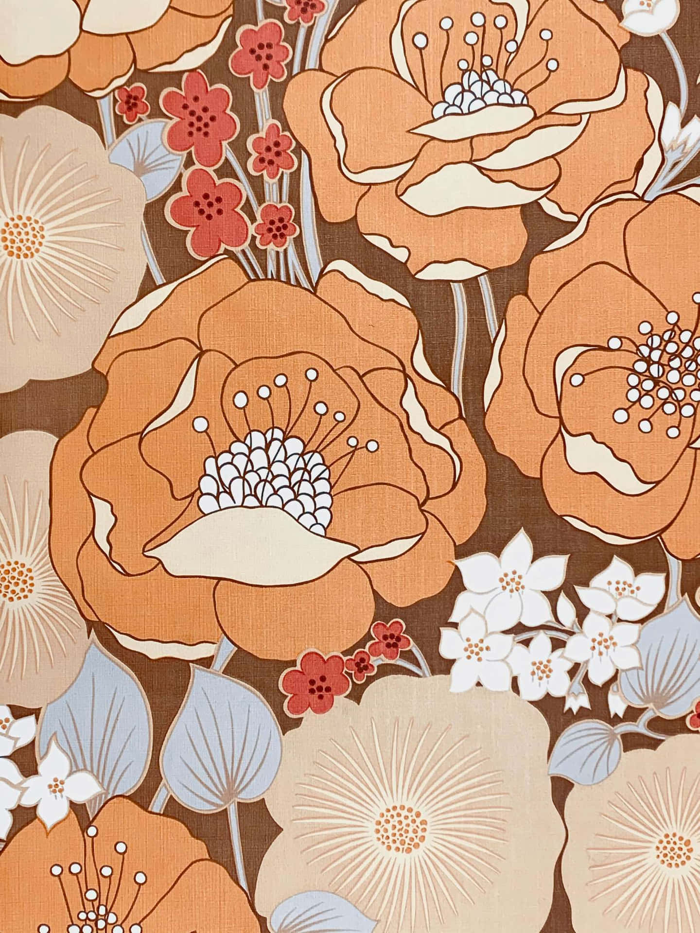 Image  Retro 70s Flower Power Print Wallpaper